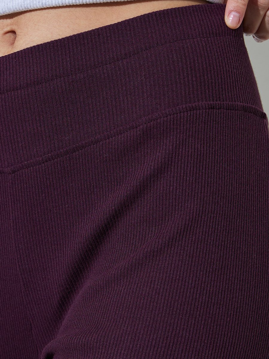 Purple Textured Ribbed Fit and Flare Leggings