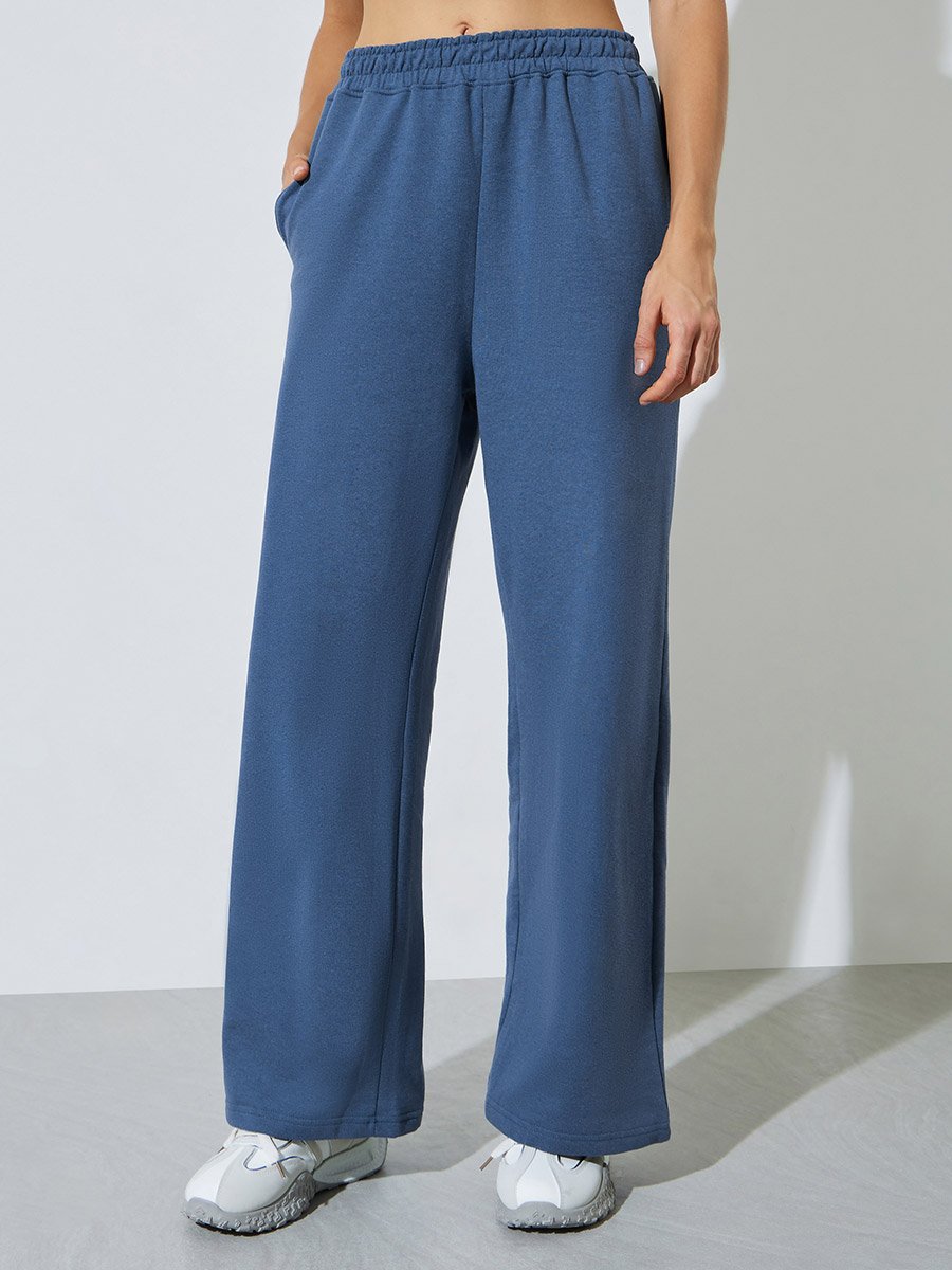 Blue Wide Leg Joggers with Side Pocket