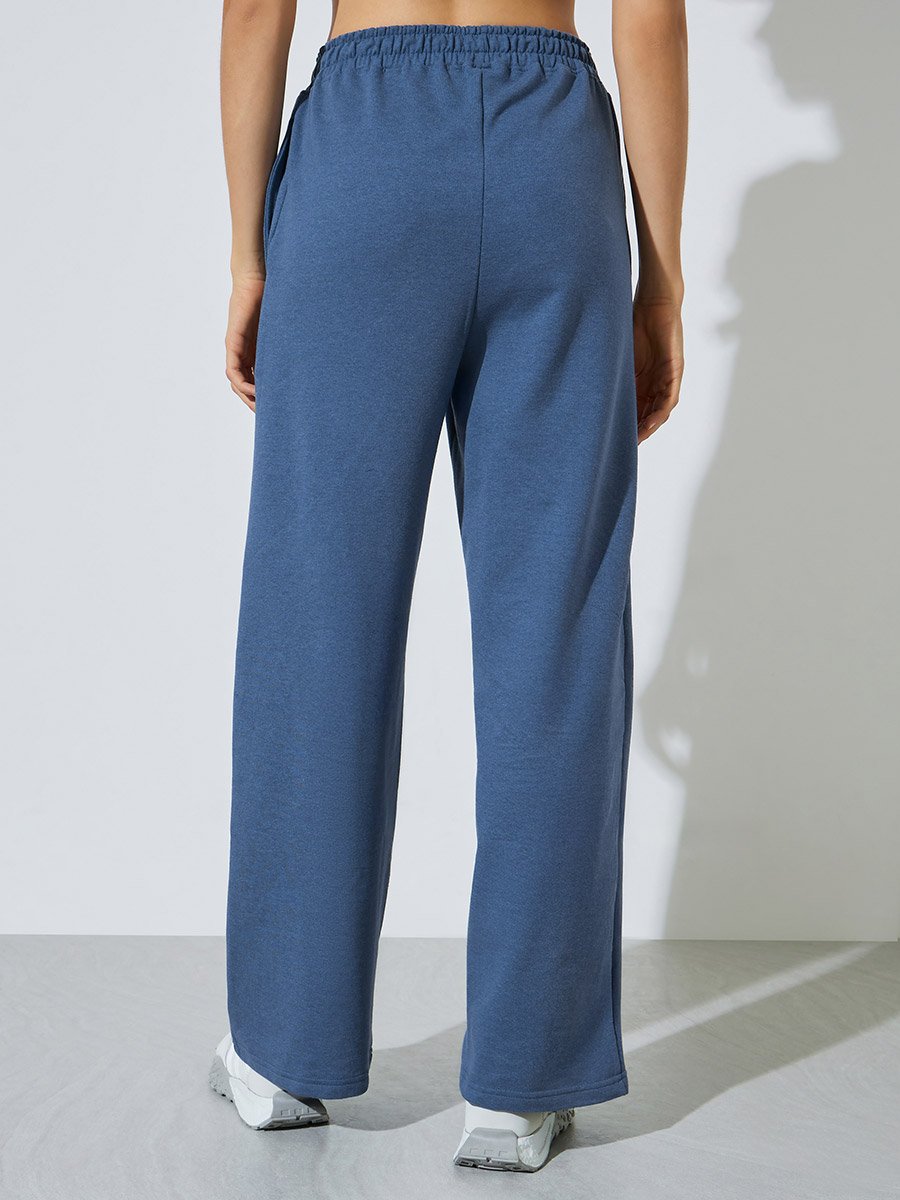 Blue Wide Leg Joggers with Side Pocket