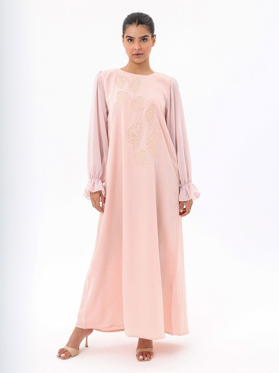 Peach Embellished Modest Dress
