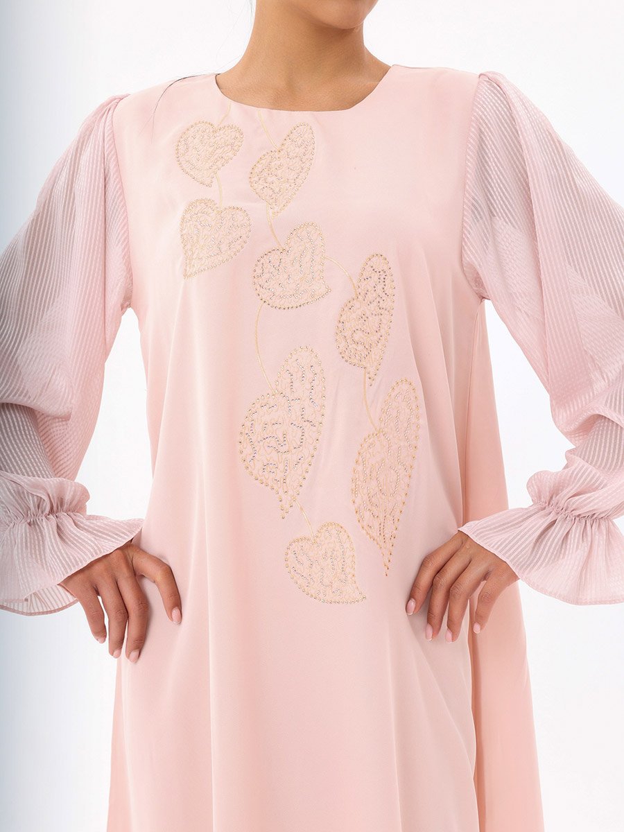 Peach Embellished Modest Dress