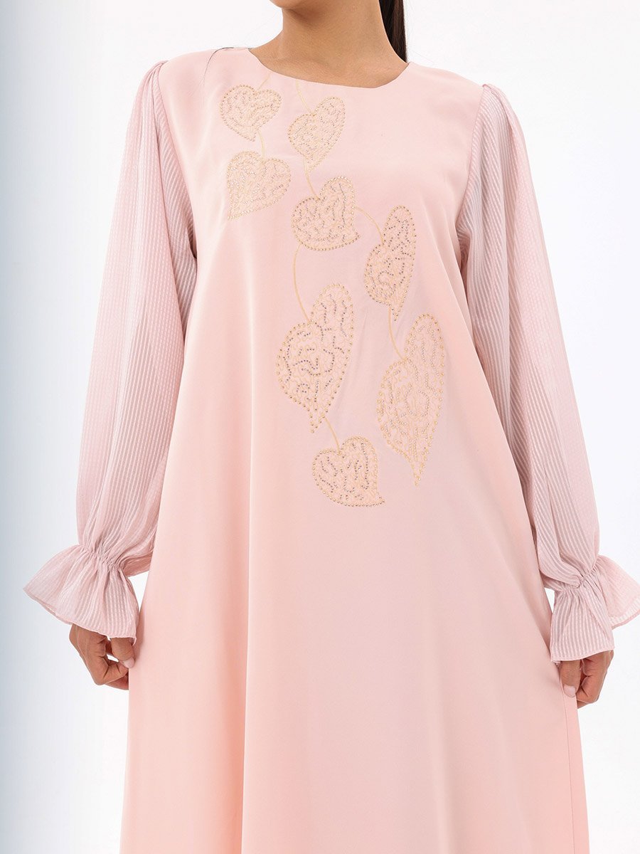 Peach Embellished Modest Dress