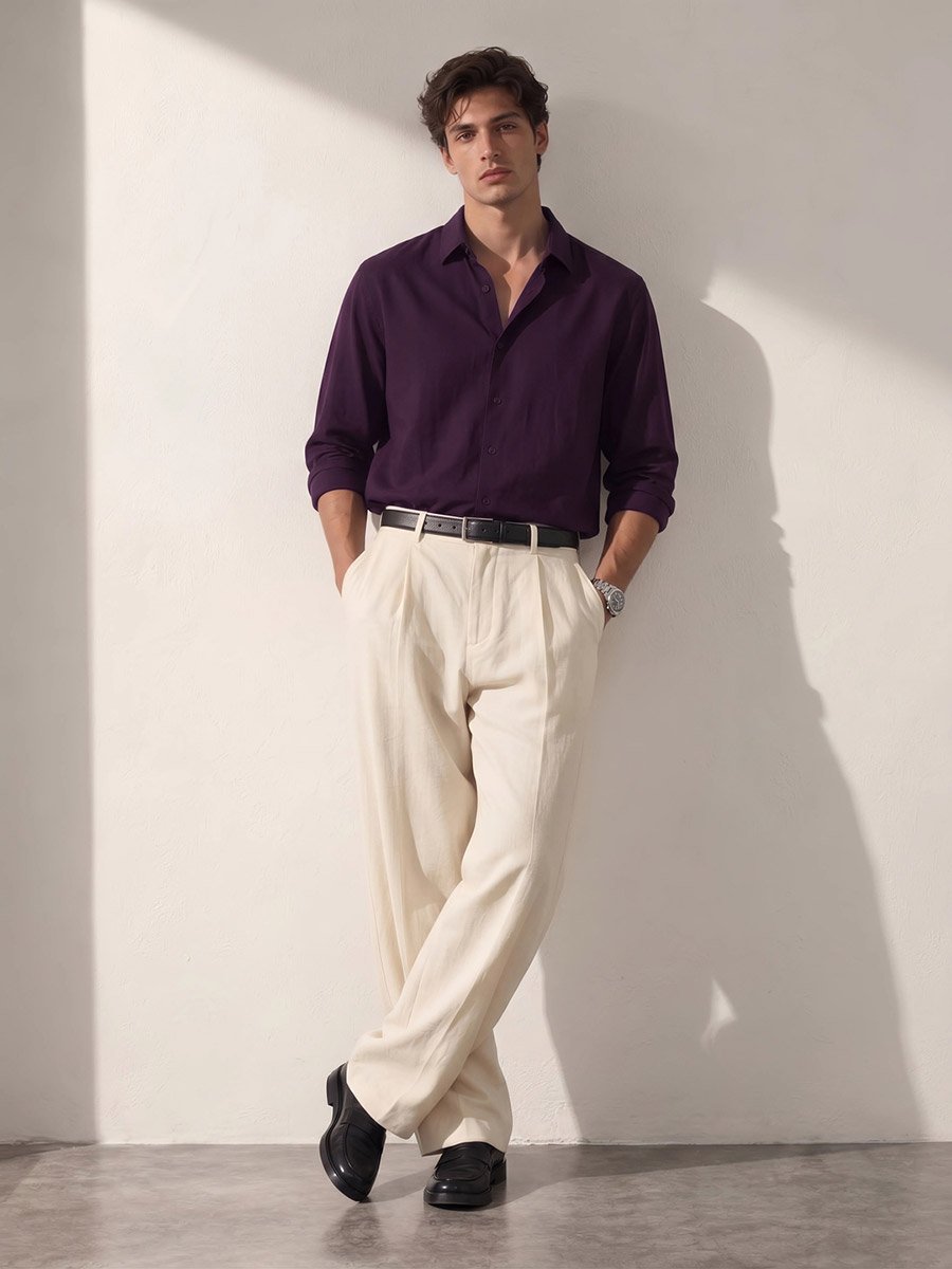 Men Burgundy Solid Regular Fit Oxford Shirt