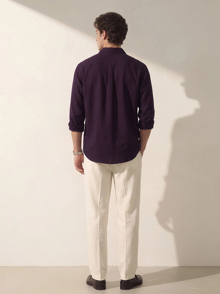 Men Burgundy Solid Regular Fit Oxford Shirt