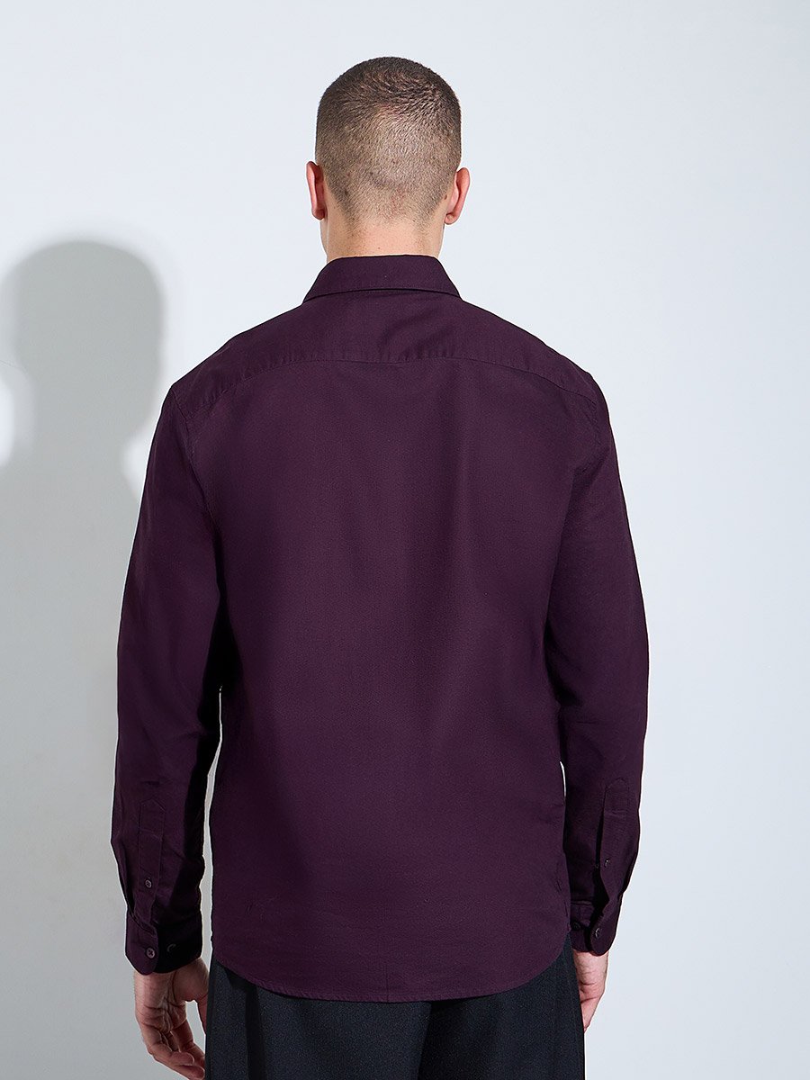 Men Burgundy Solid Regular Fit Oxford Shirt