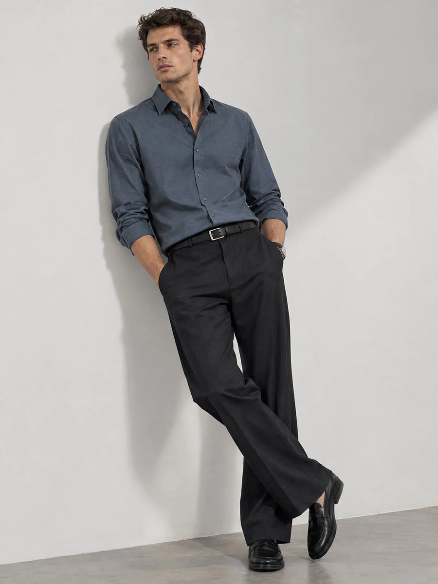 Men Grey Solid Regular Fit Oxford Shirt