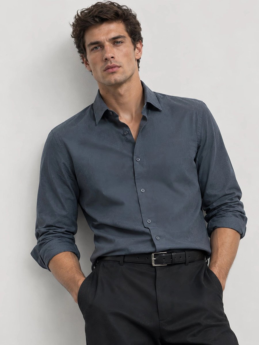 Men Grey Solid Regular Fit Oxford Shirt