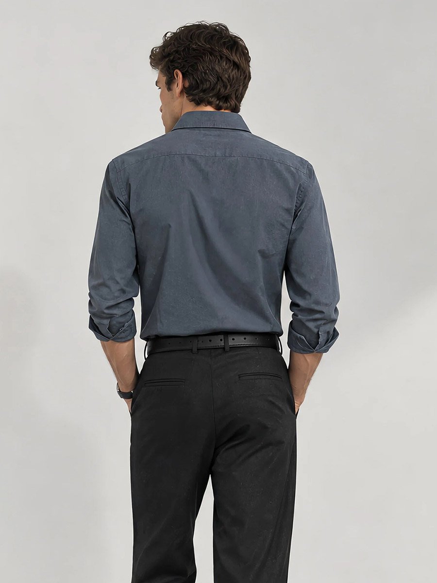 Men Grey Solid Regular Fit Oxford Shirt