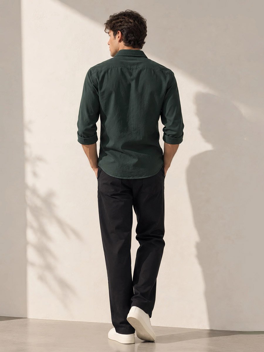 Men Olive Solid Regular Fit Oxford Shirt