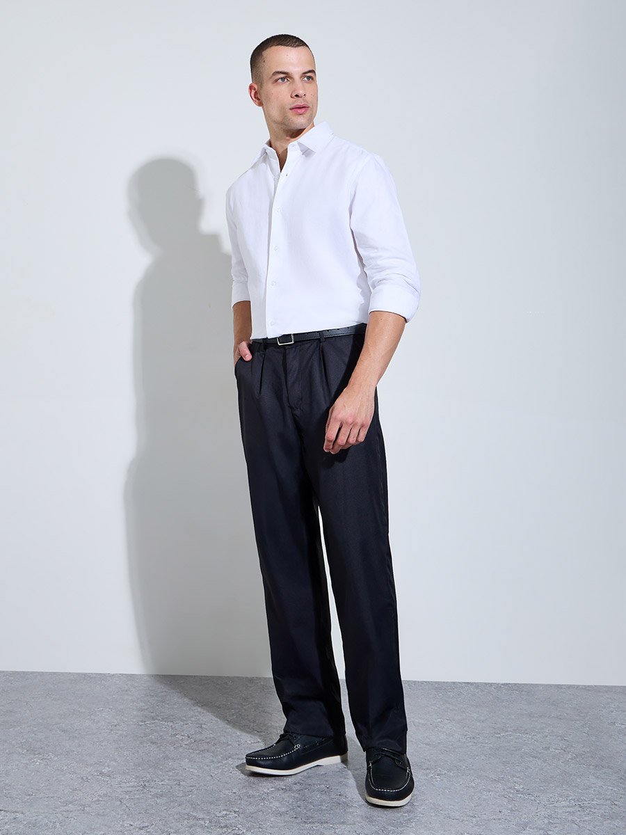 Men White Solid Regular Fit Oxford Shirt