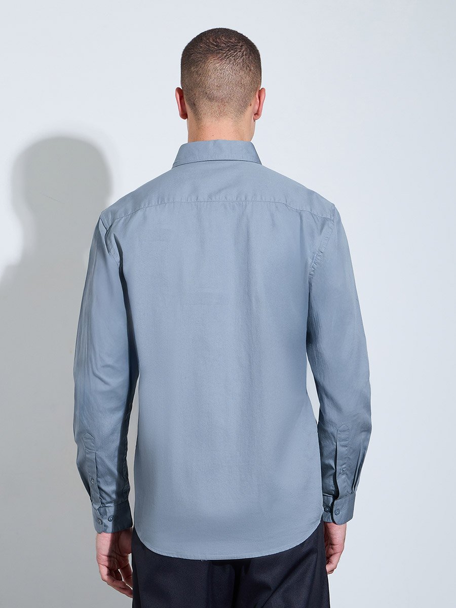 Men Grey Solid Regular Fit Shirt