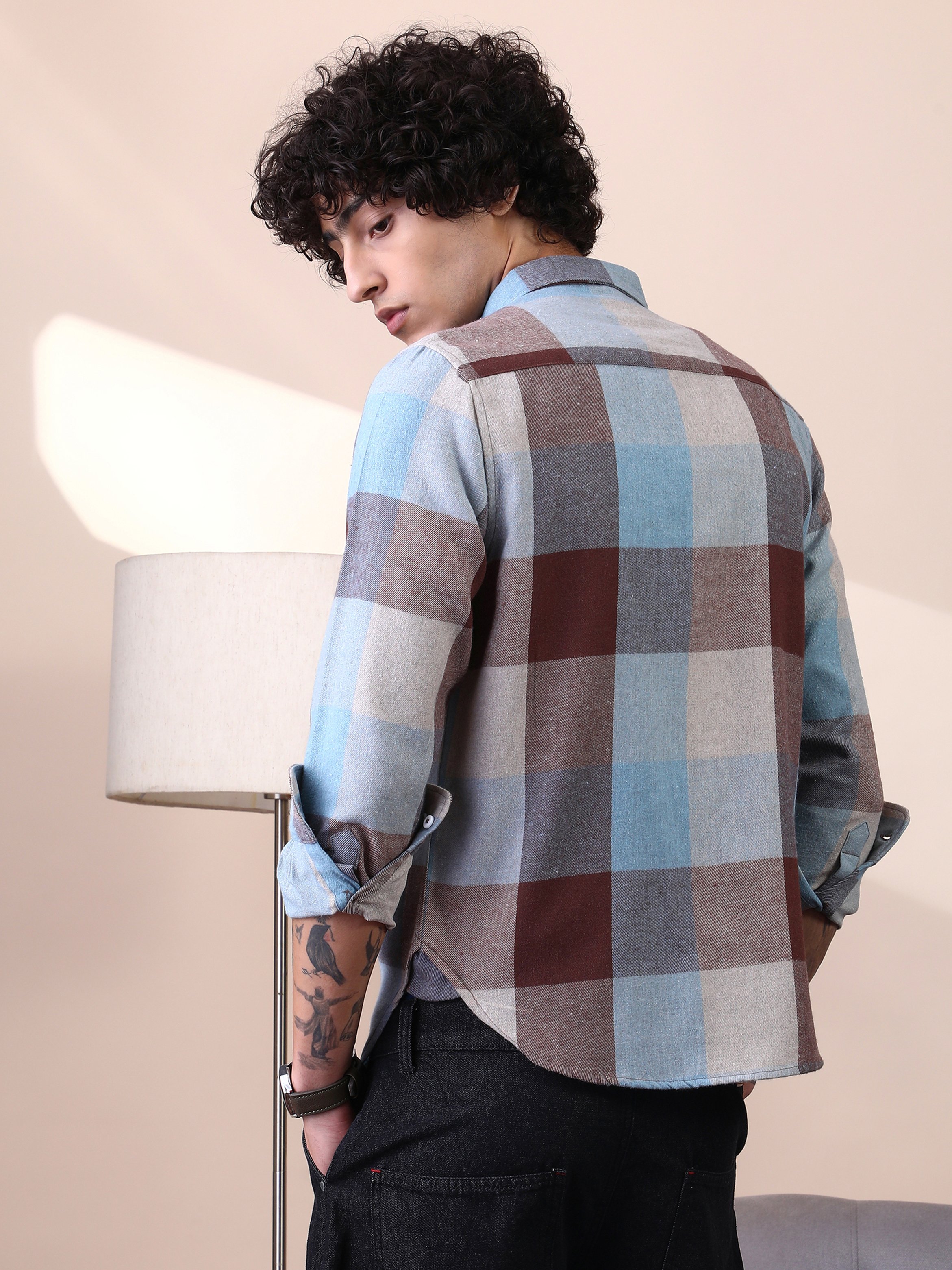 Men Chocolate Brown Powder Buffalo-Block Regular Shirt