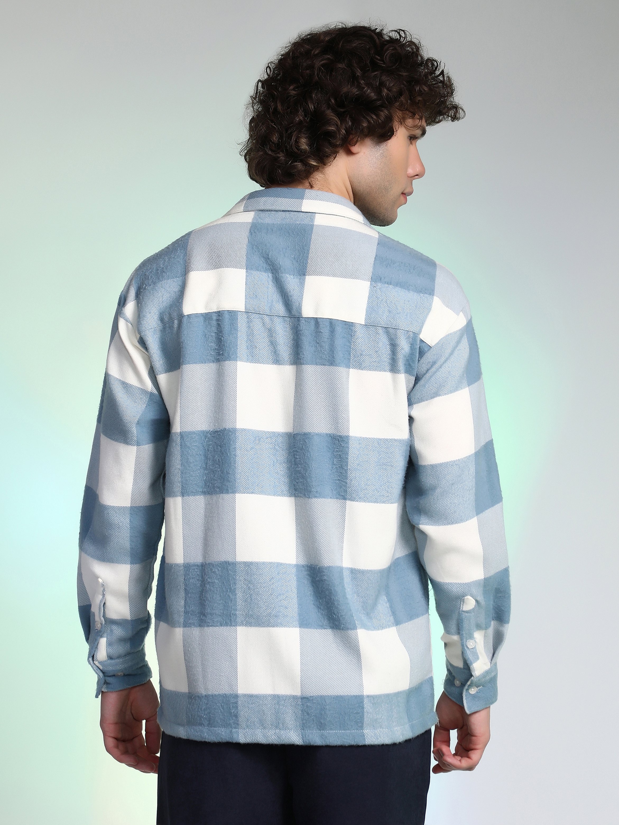 Men Blue Checkered Utility Shirt