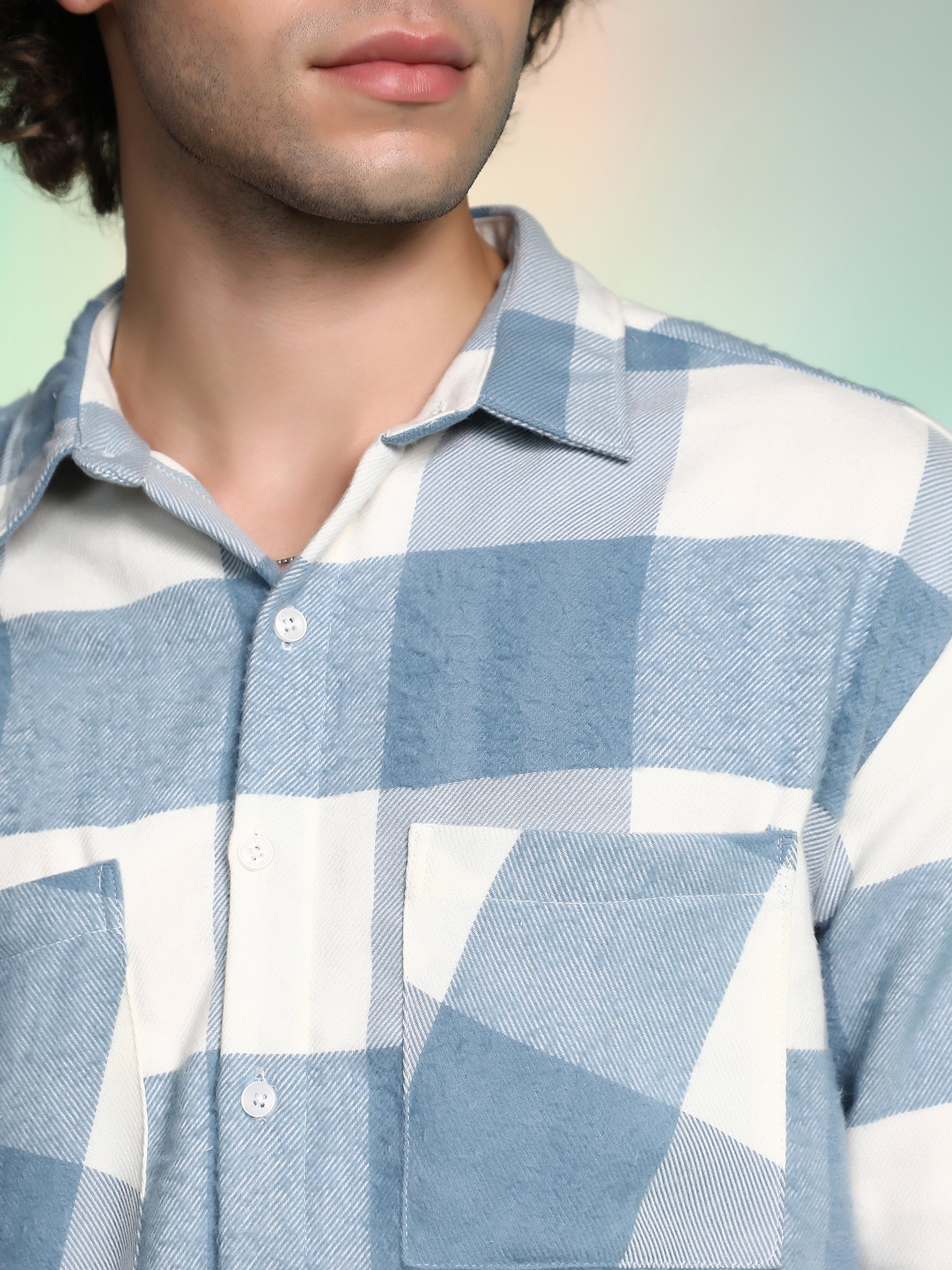 Men Blue Checkered Utility Shirt