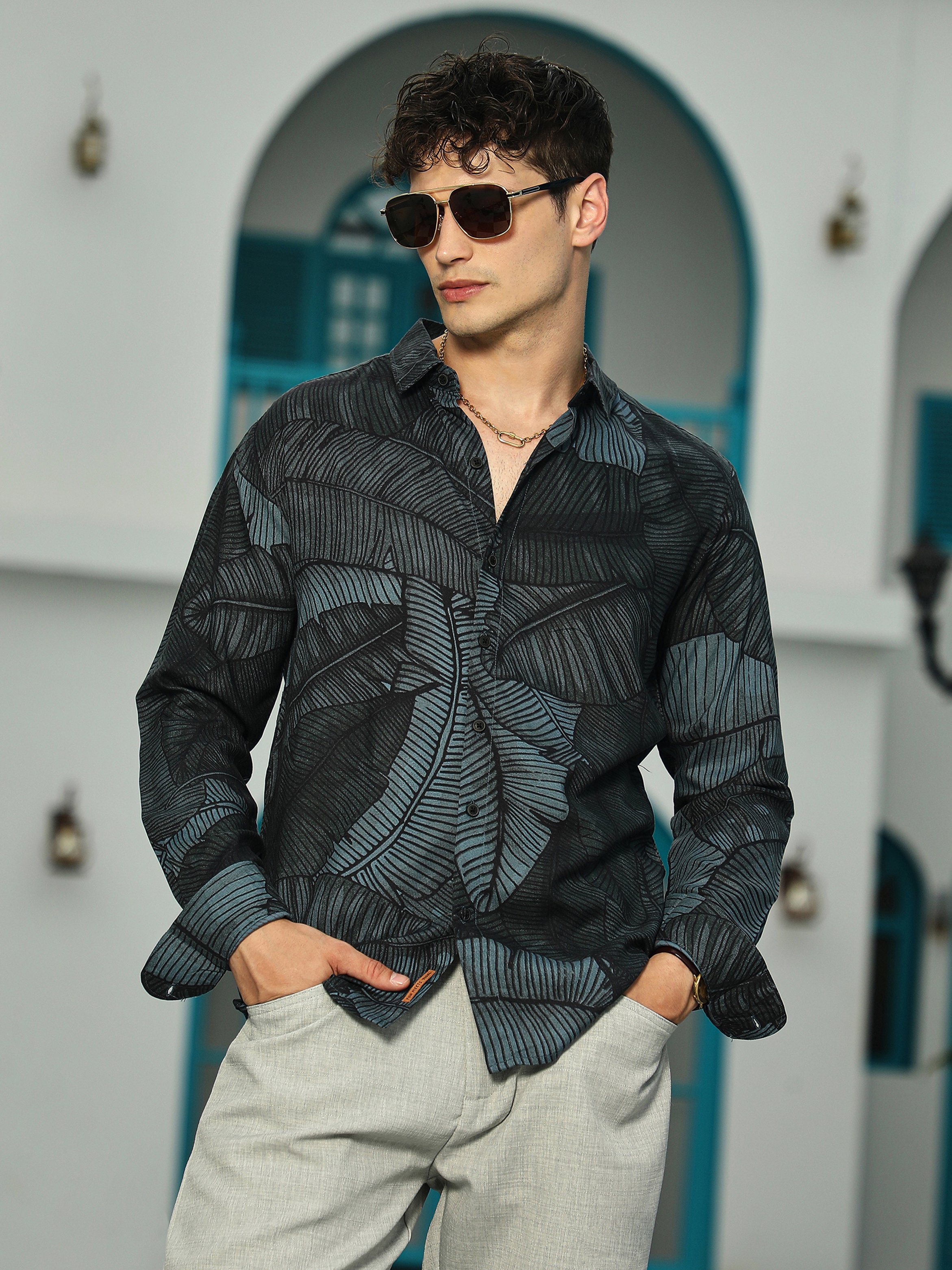 Men Green Printed Regular Shirt