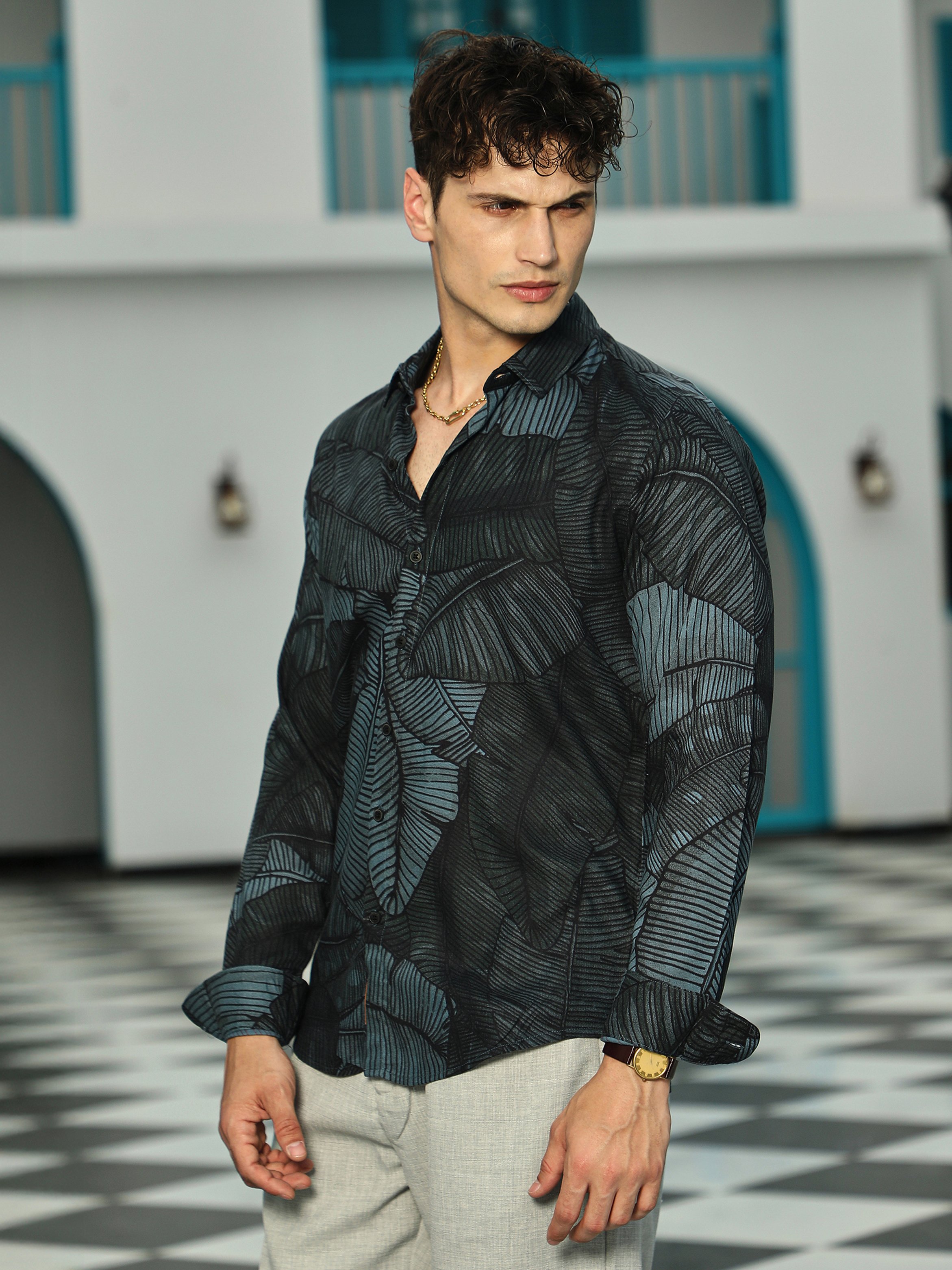 Men Green Printed Regular Shirt