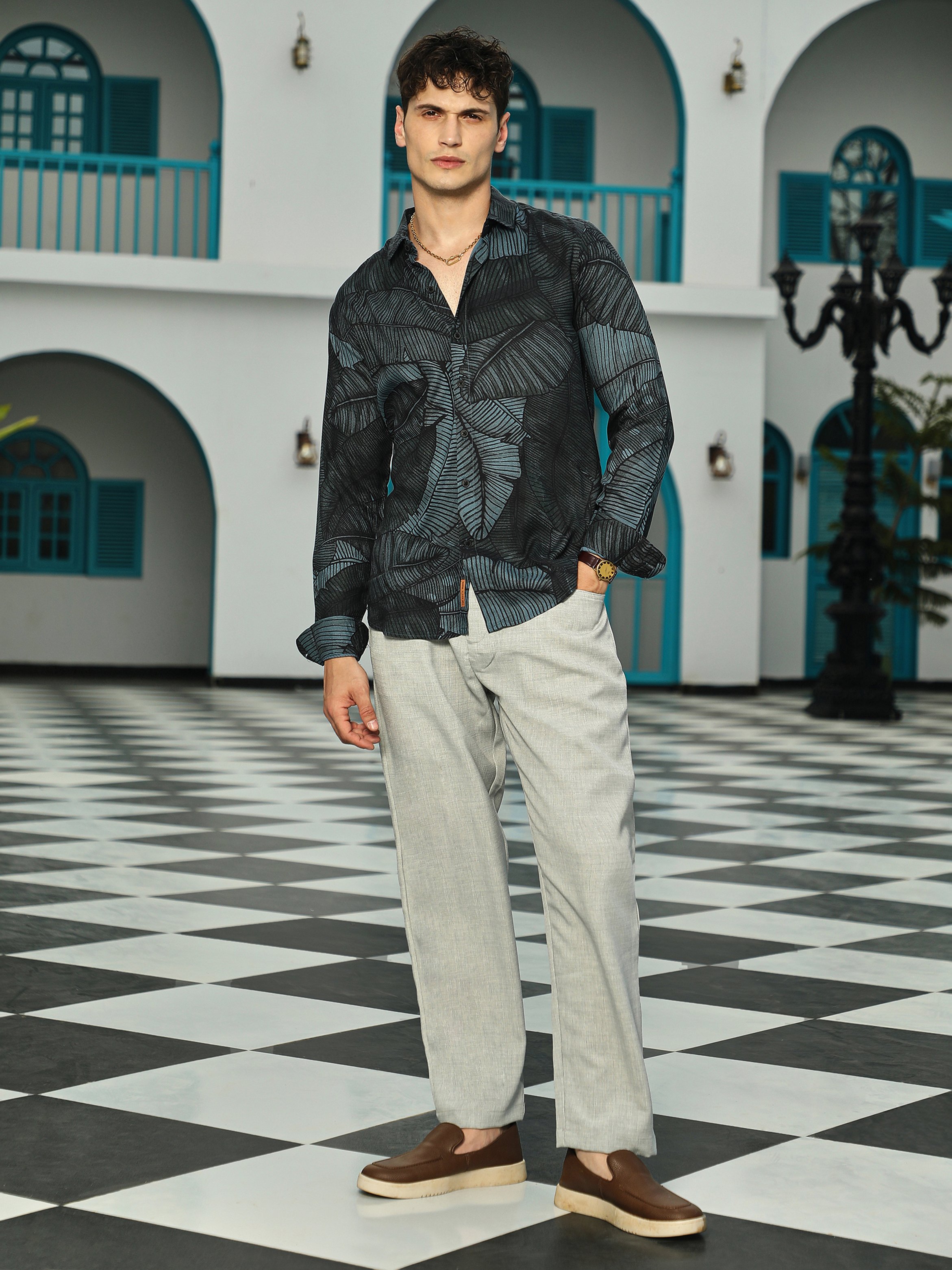 Men Green Printed Regular Shirt