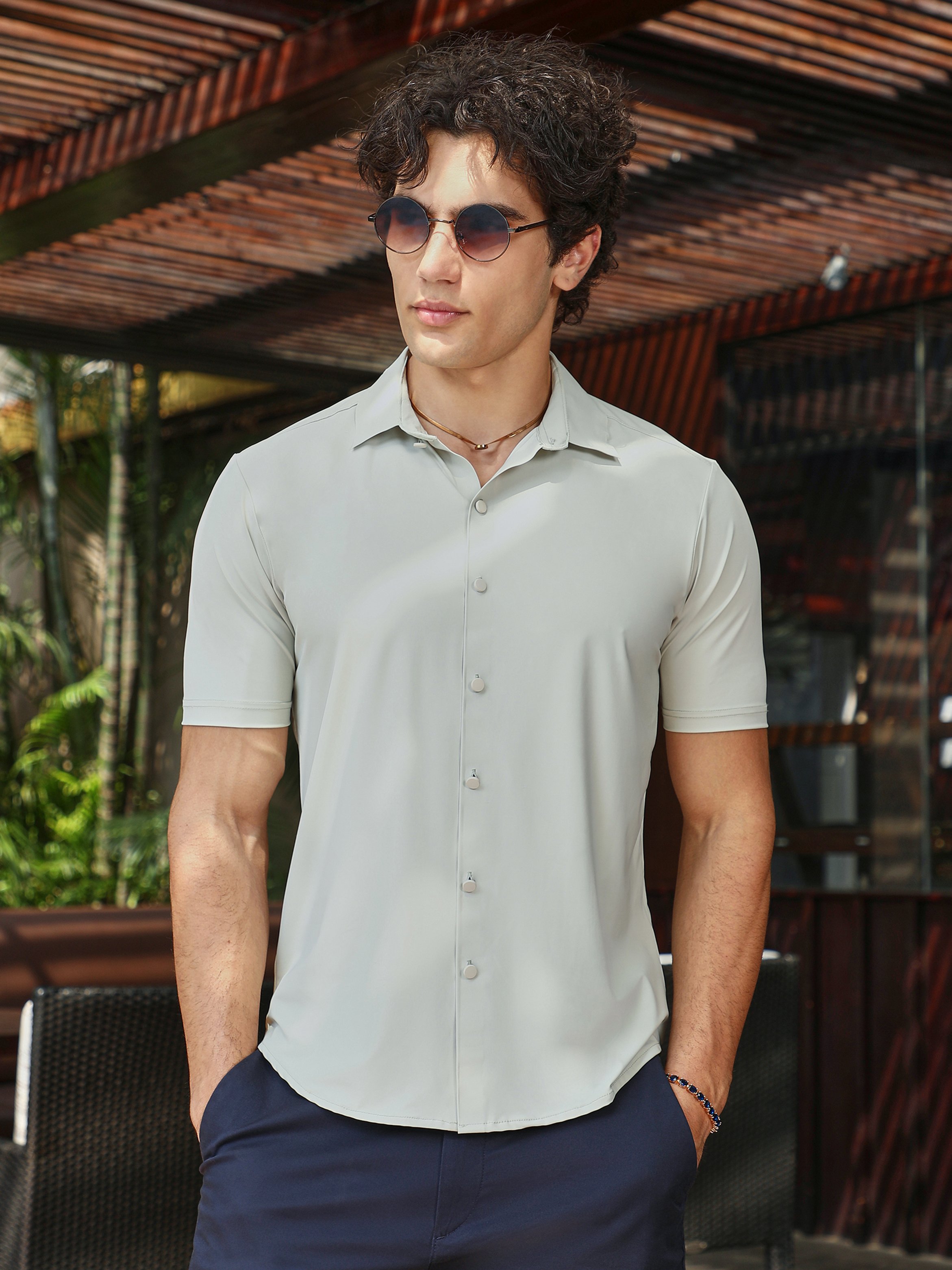 Men Sage Green Seamless Solid Shirt