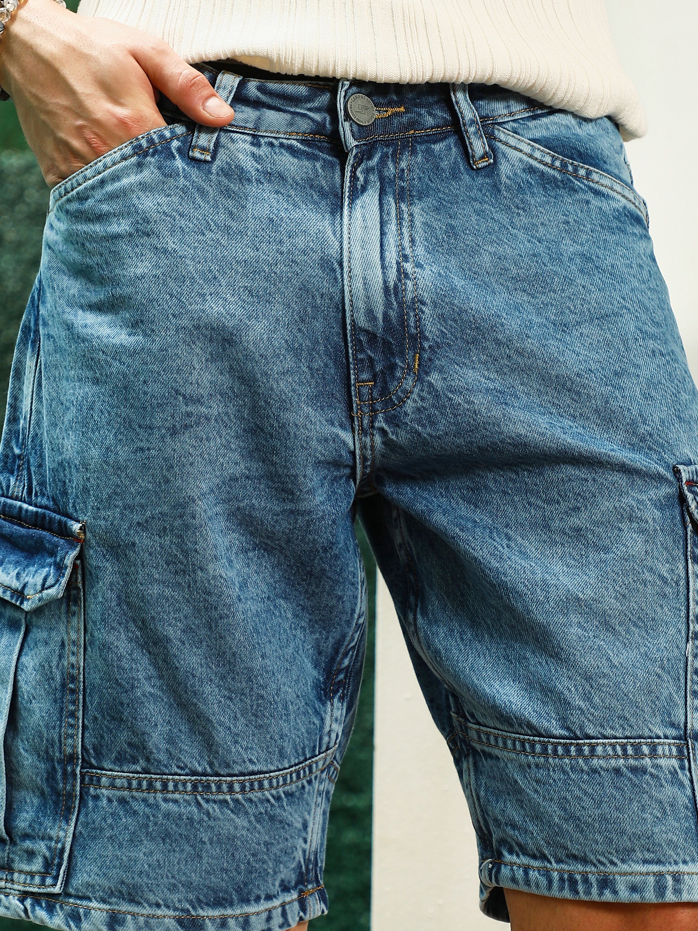 Men Distressed Cargo Denim Shorts
