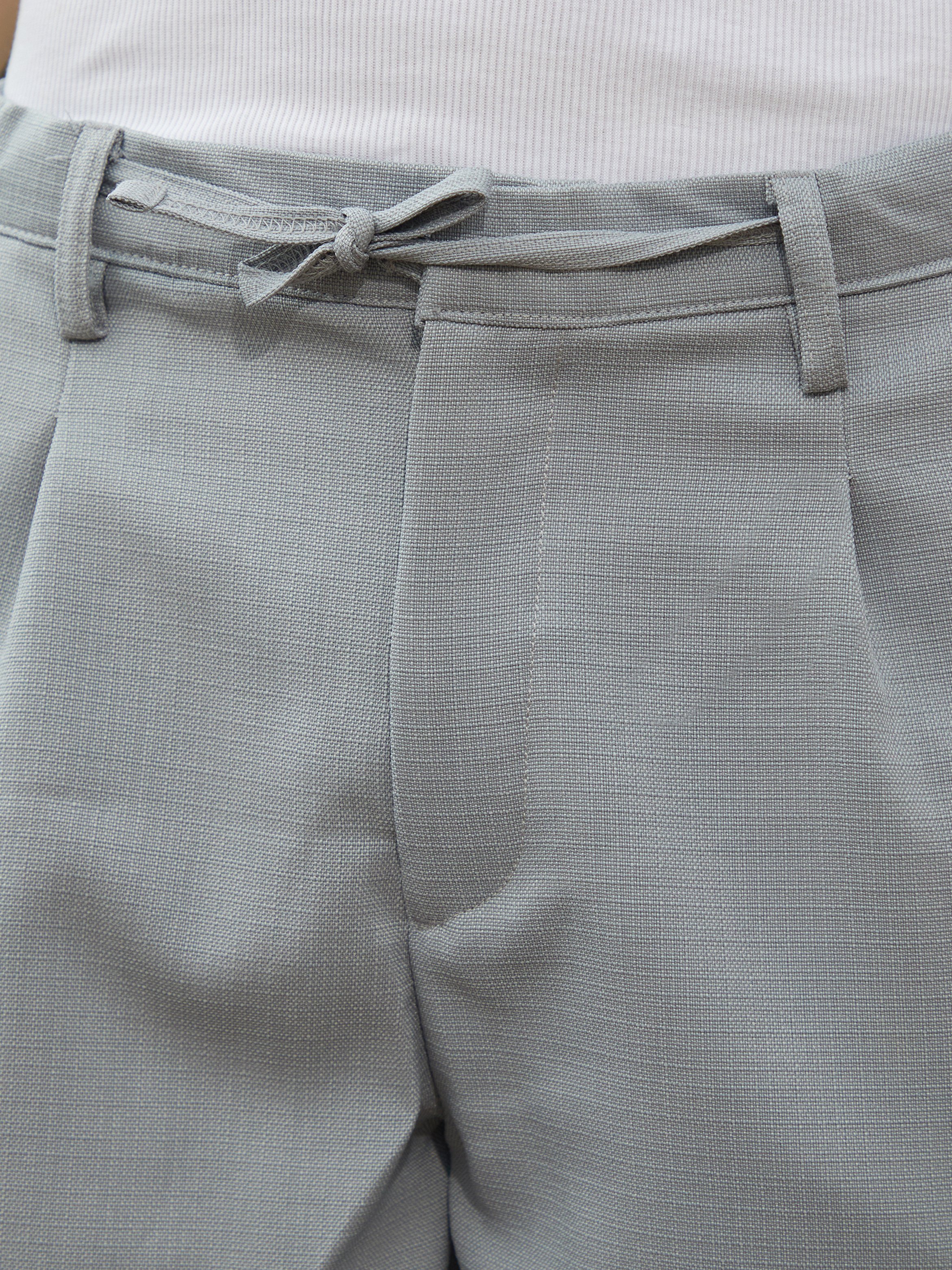 Men Cloud Grey Tailored Linen-Blend Trousers
