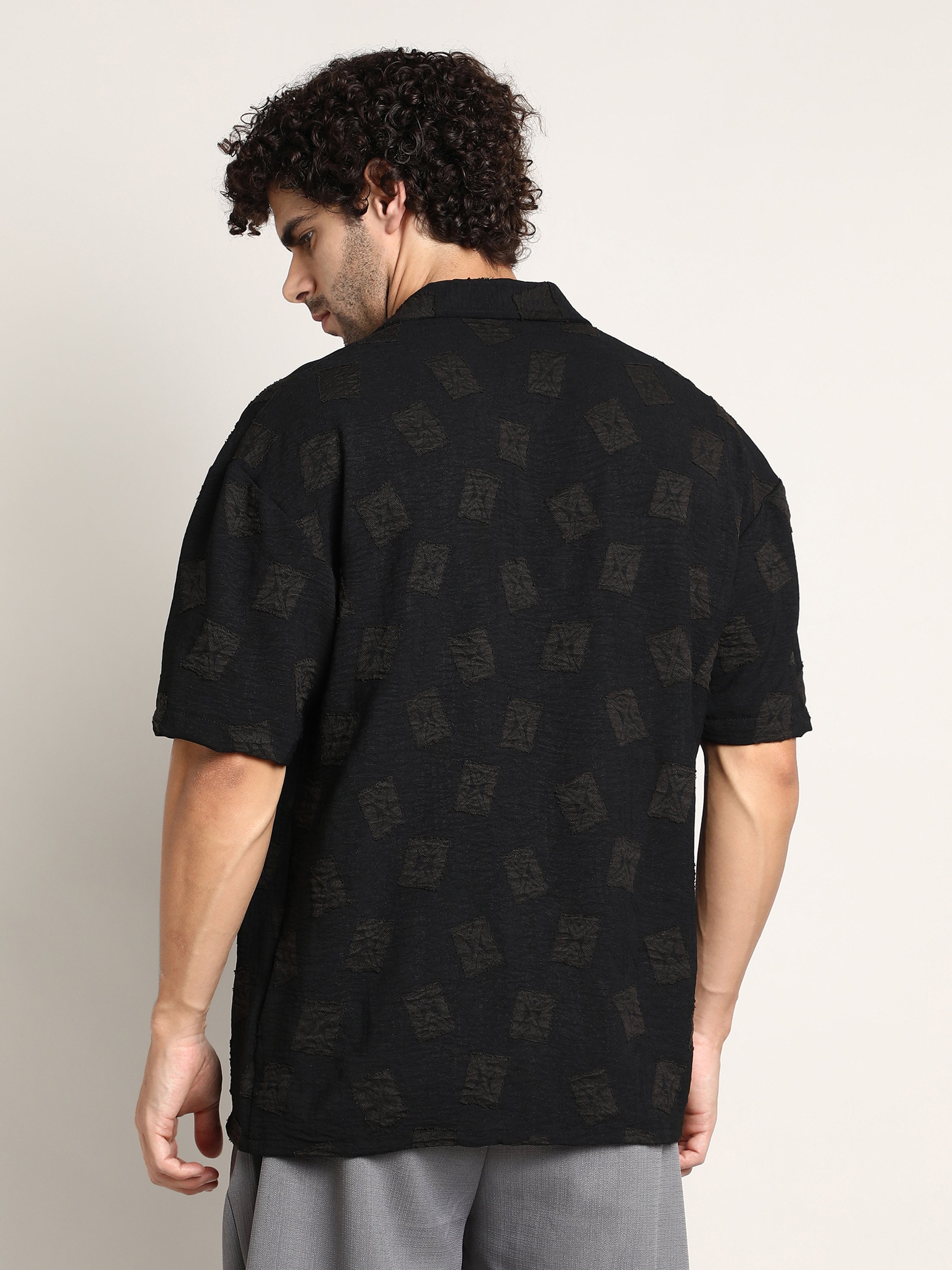 Men Onyx Black Indie-Cuban Oversized Shirt