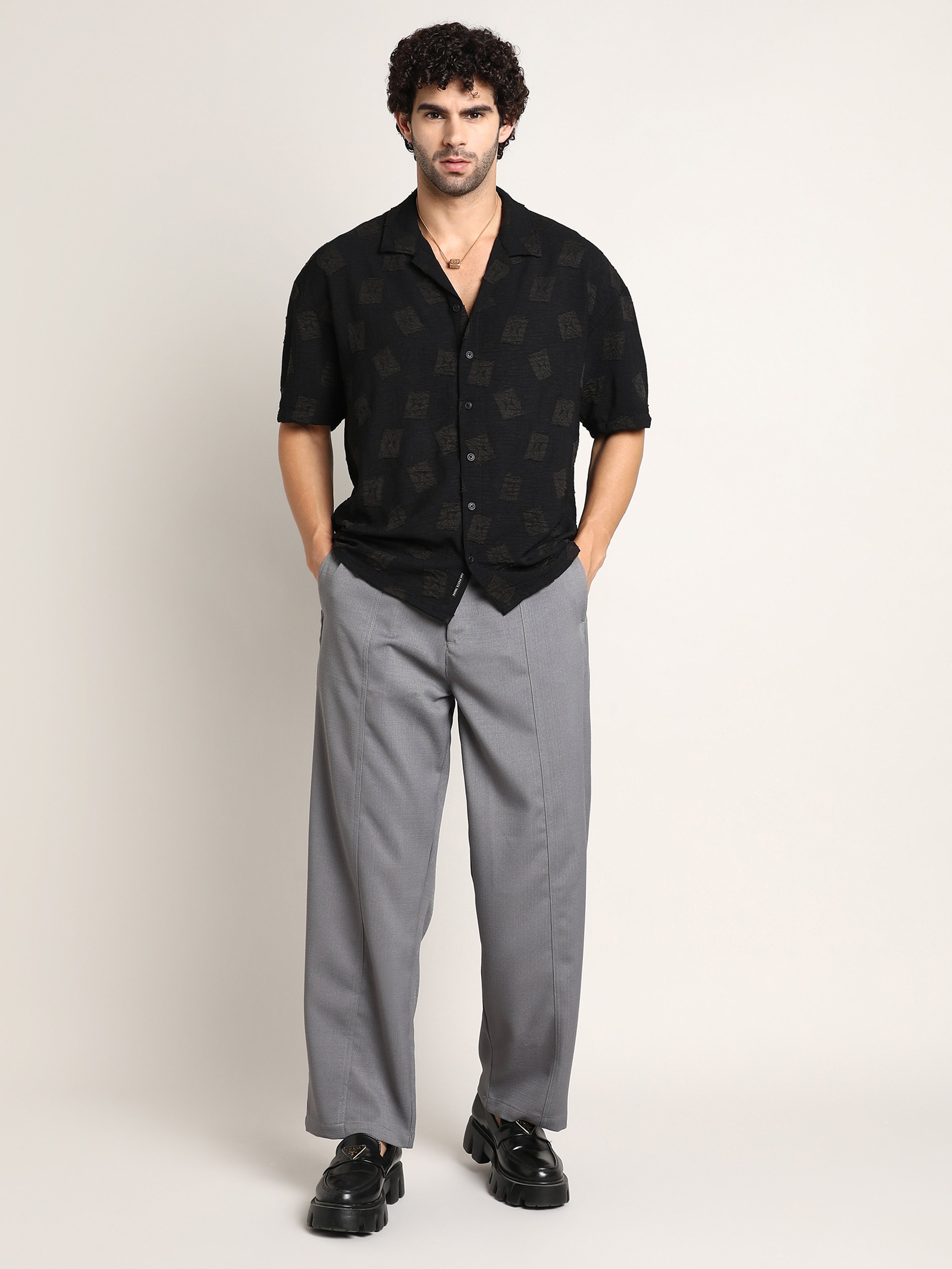 Men Onyx Black Indie-Cuban Oversized Shirt