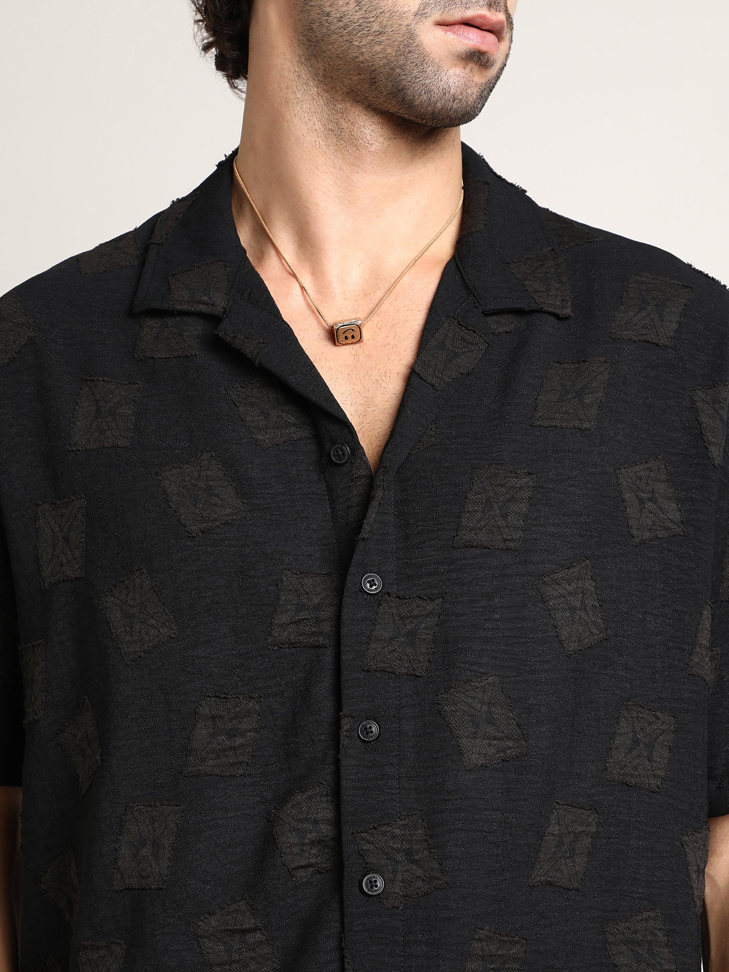 Men Onyx Black Indie-Cuban Oversized Shirt