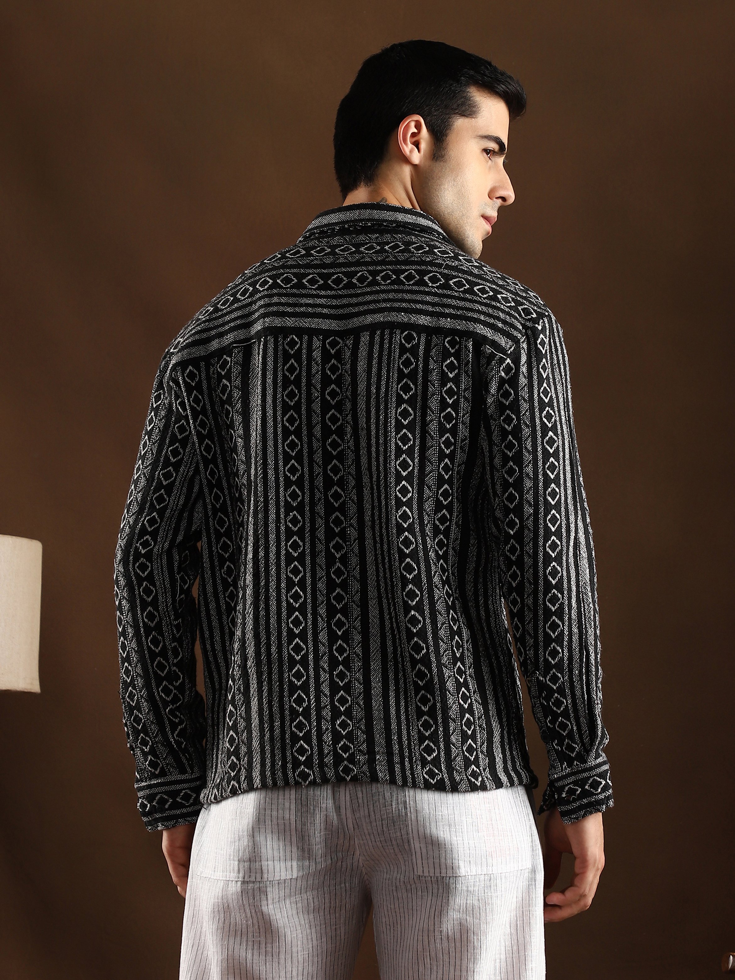 Men Black Textured Print Shirt