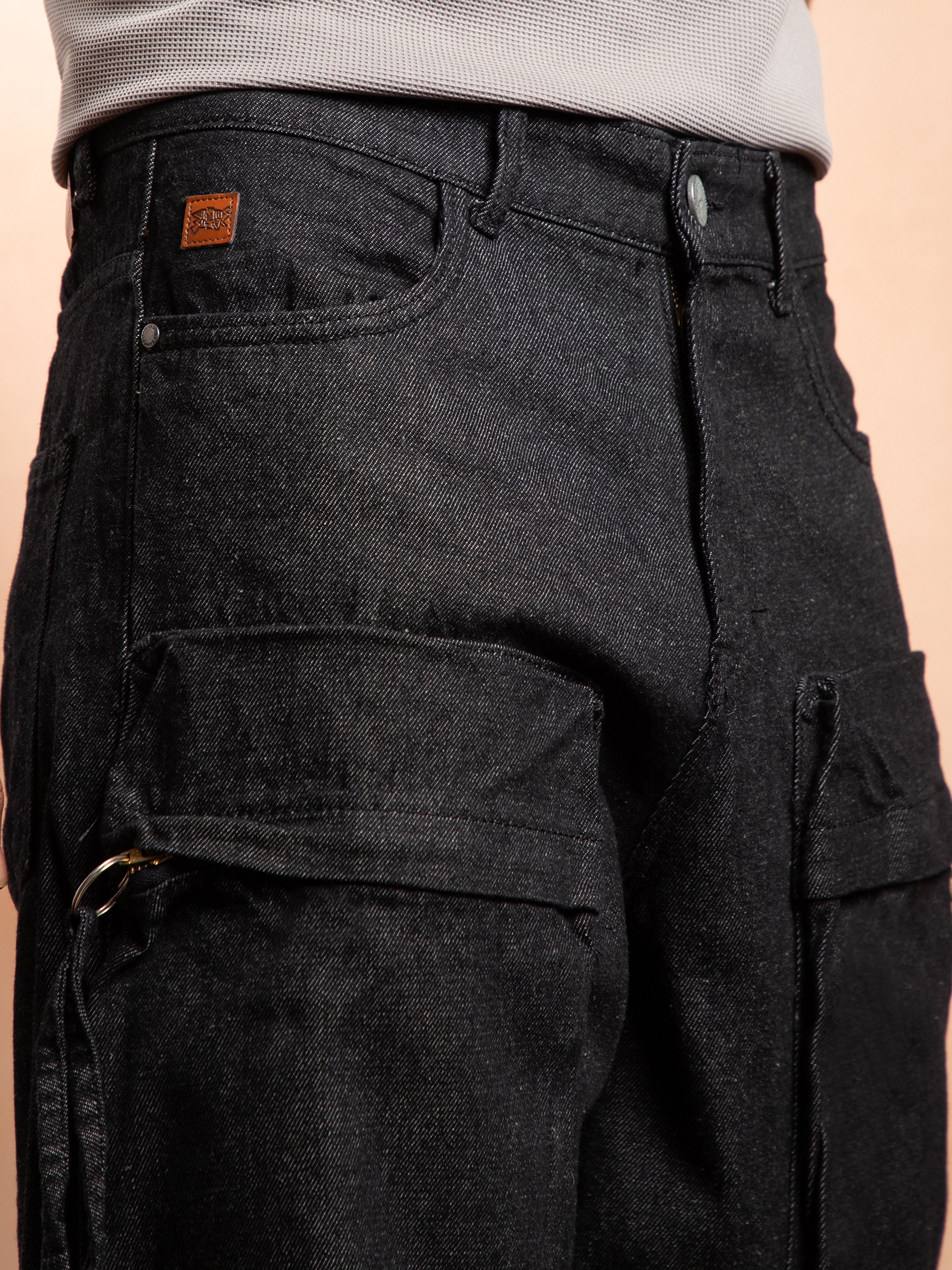 Men Charcoal Black Baggy Utility Jeans