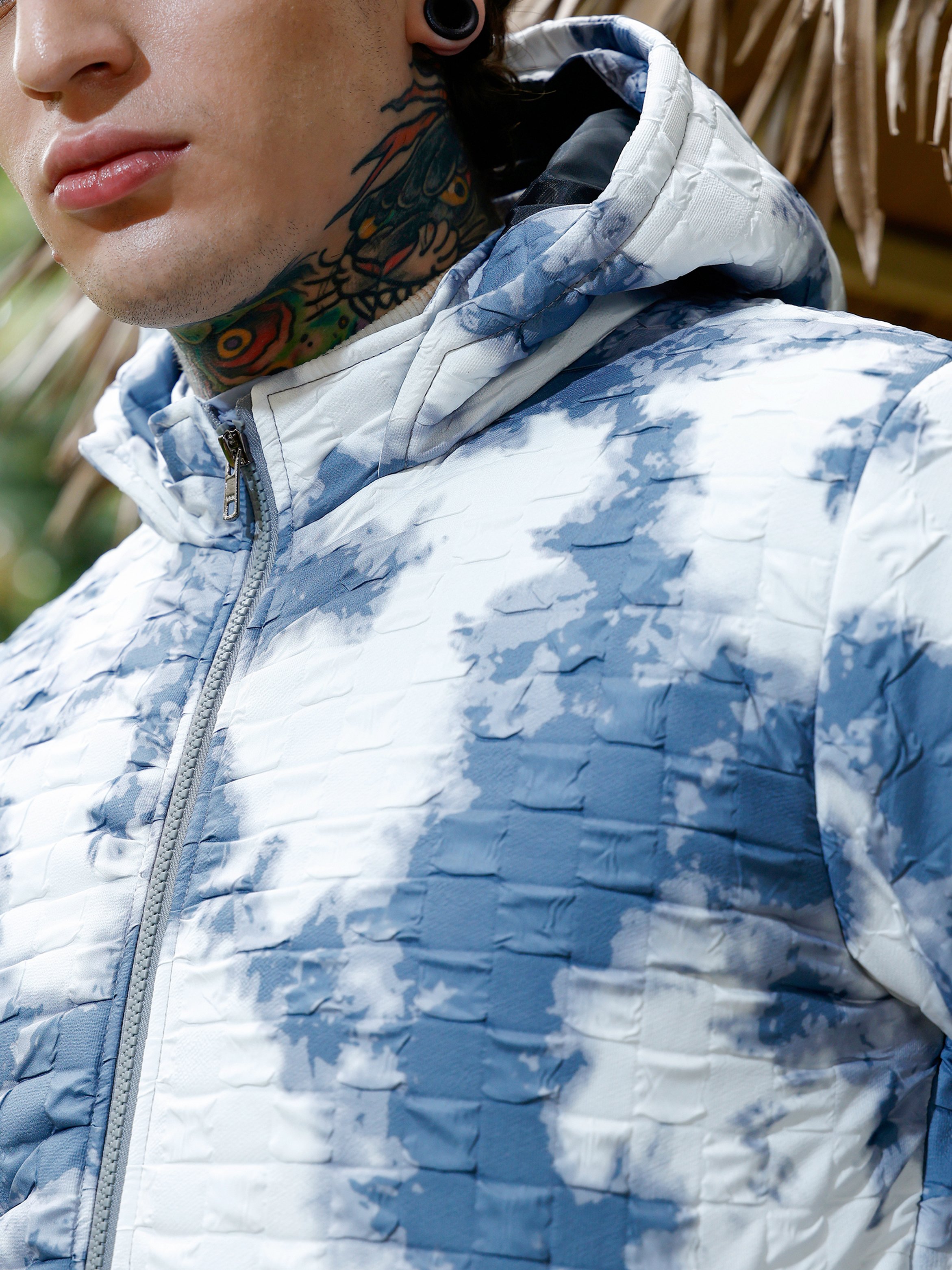 Men Grey Dye-Block Quilt Puffer Jacket