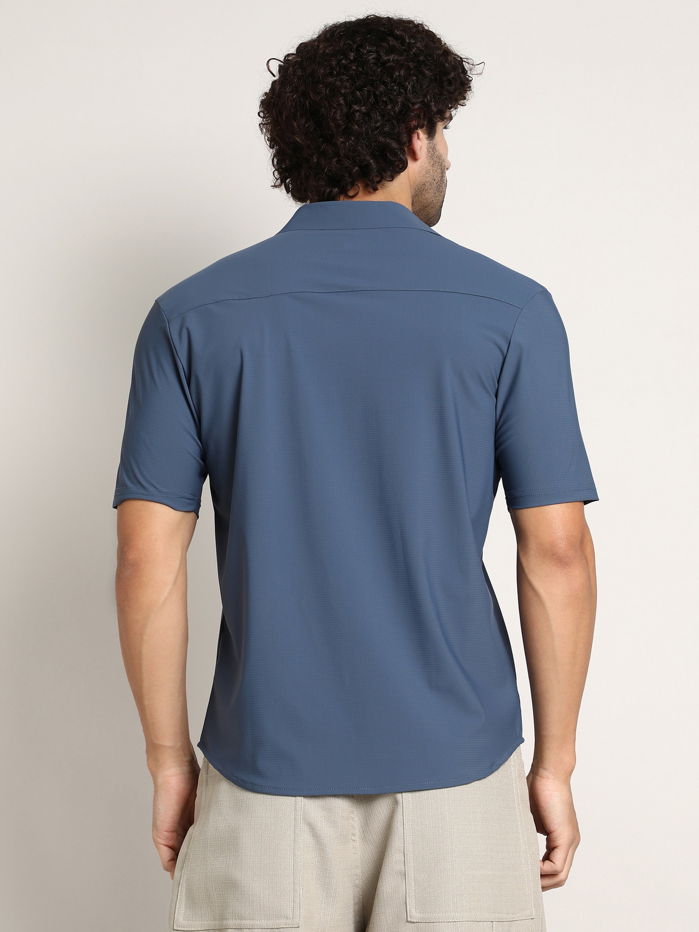 Men Steel Blue Seamless Solid Shirt