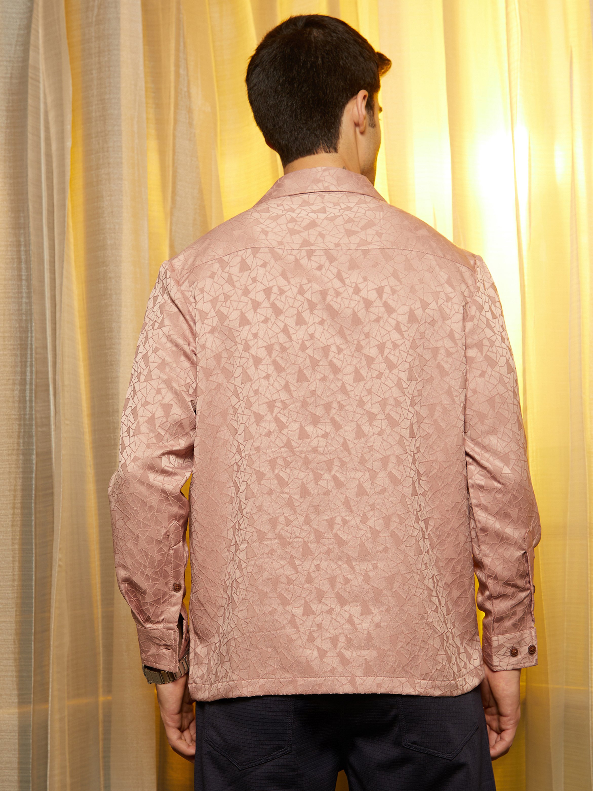 Men Dusty Pink Double-Breasted Shirt