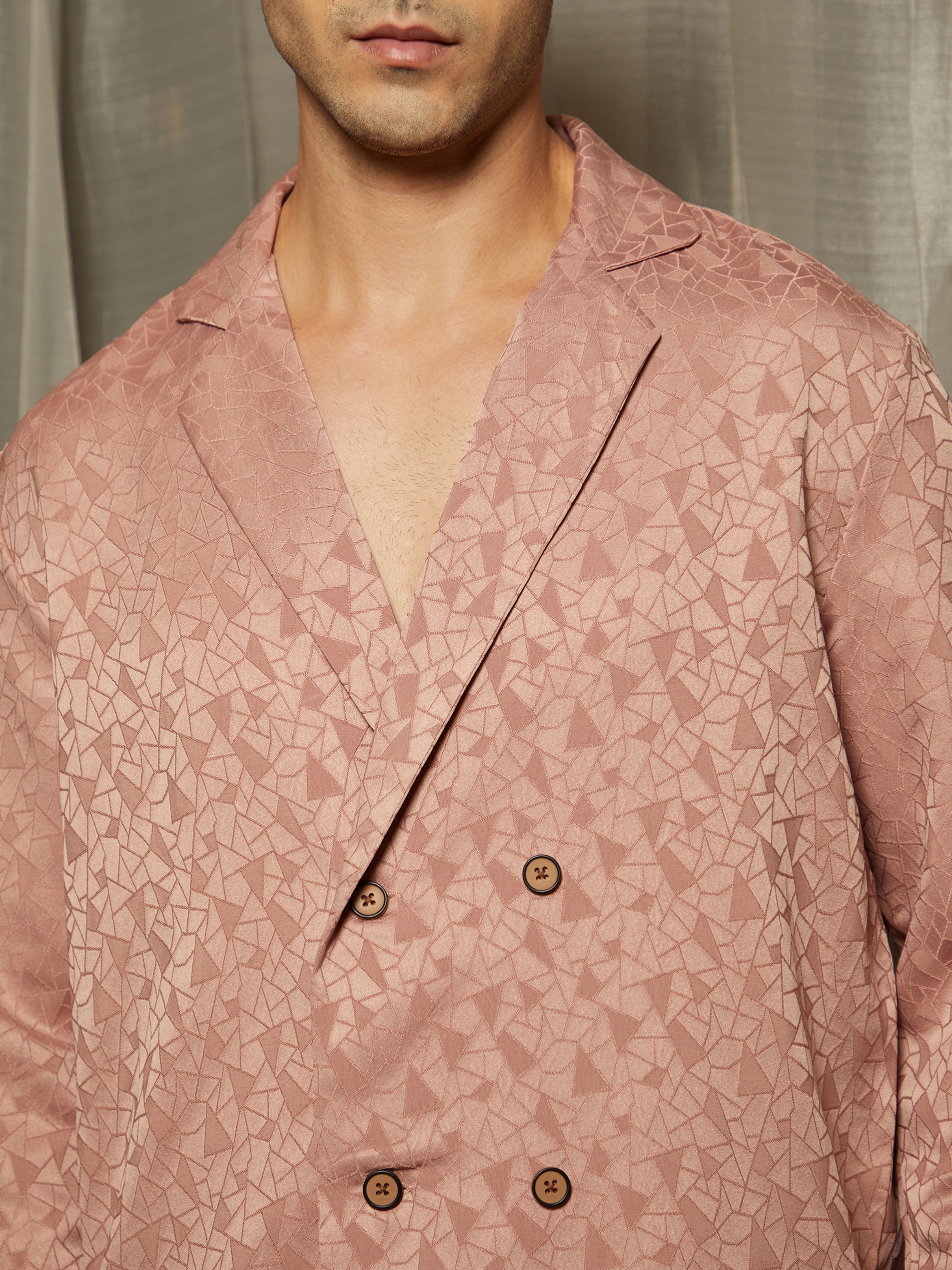 Men Dusty Pink Double-Breasted Shirt