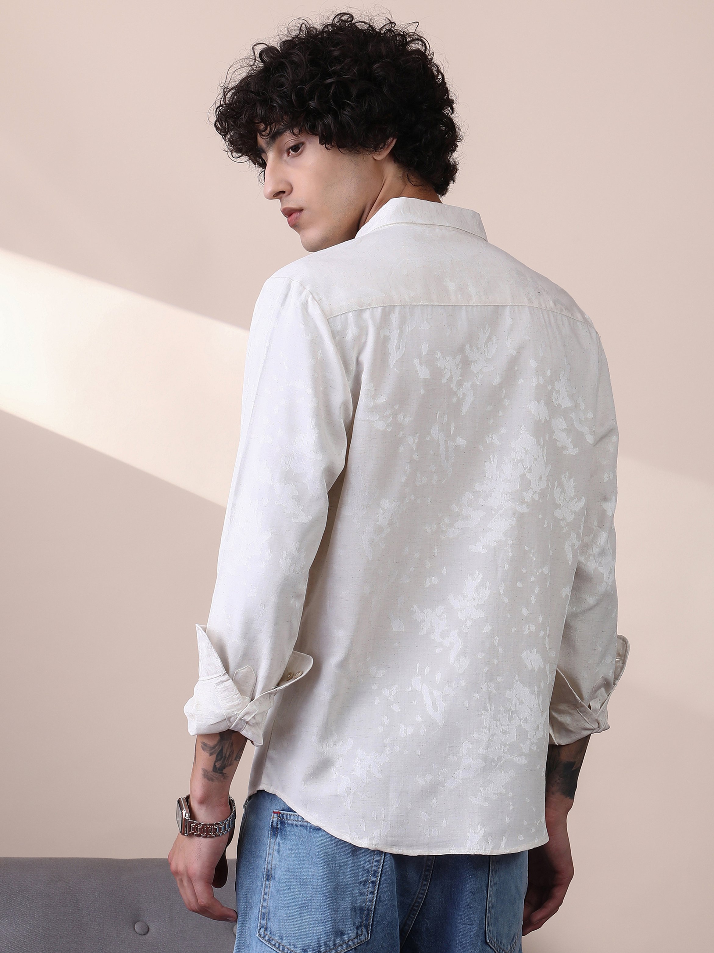 Men White Textured Regular Shirt