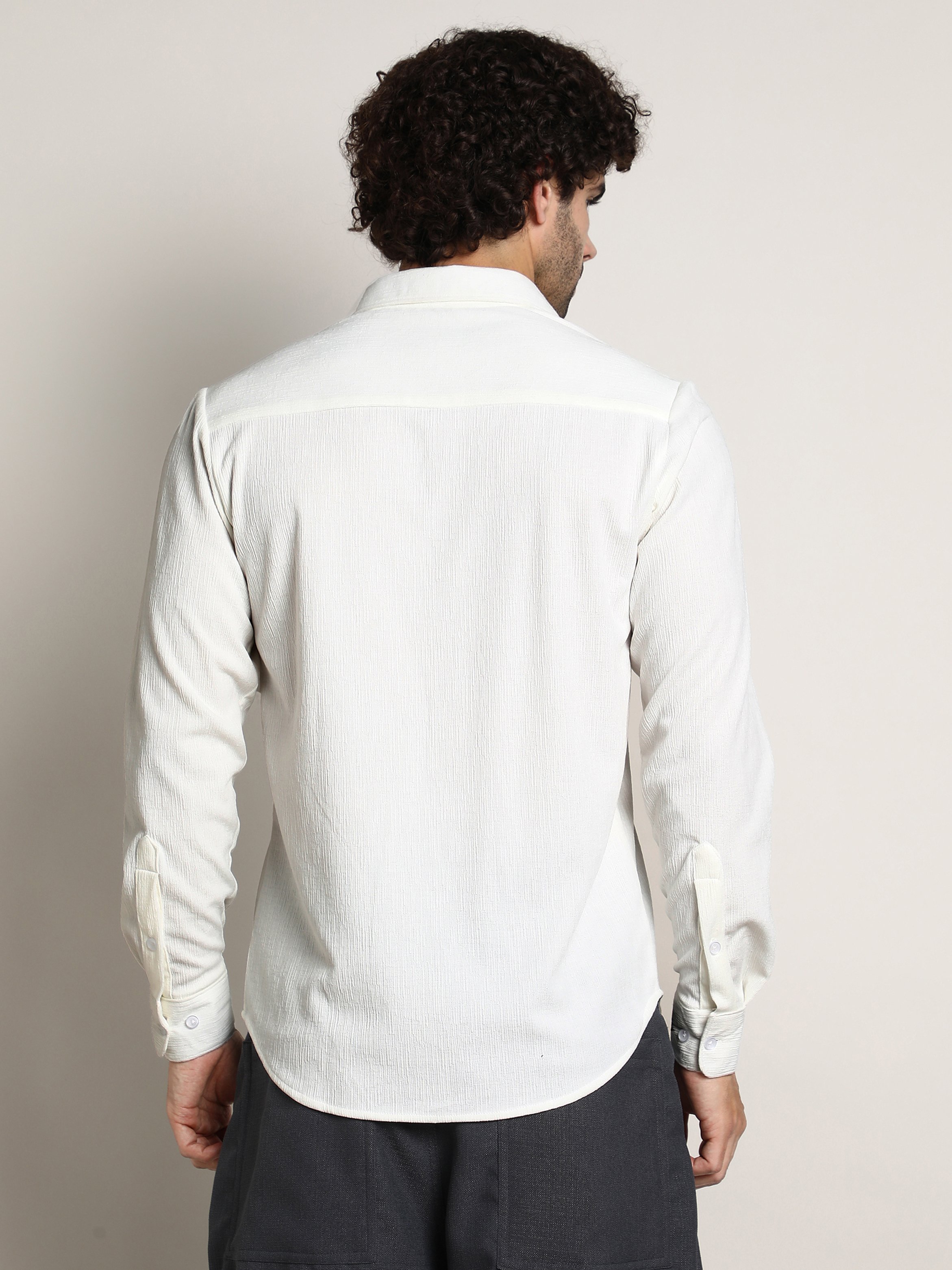 Men White Textured Jacquard Shirt
