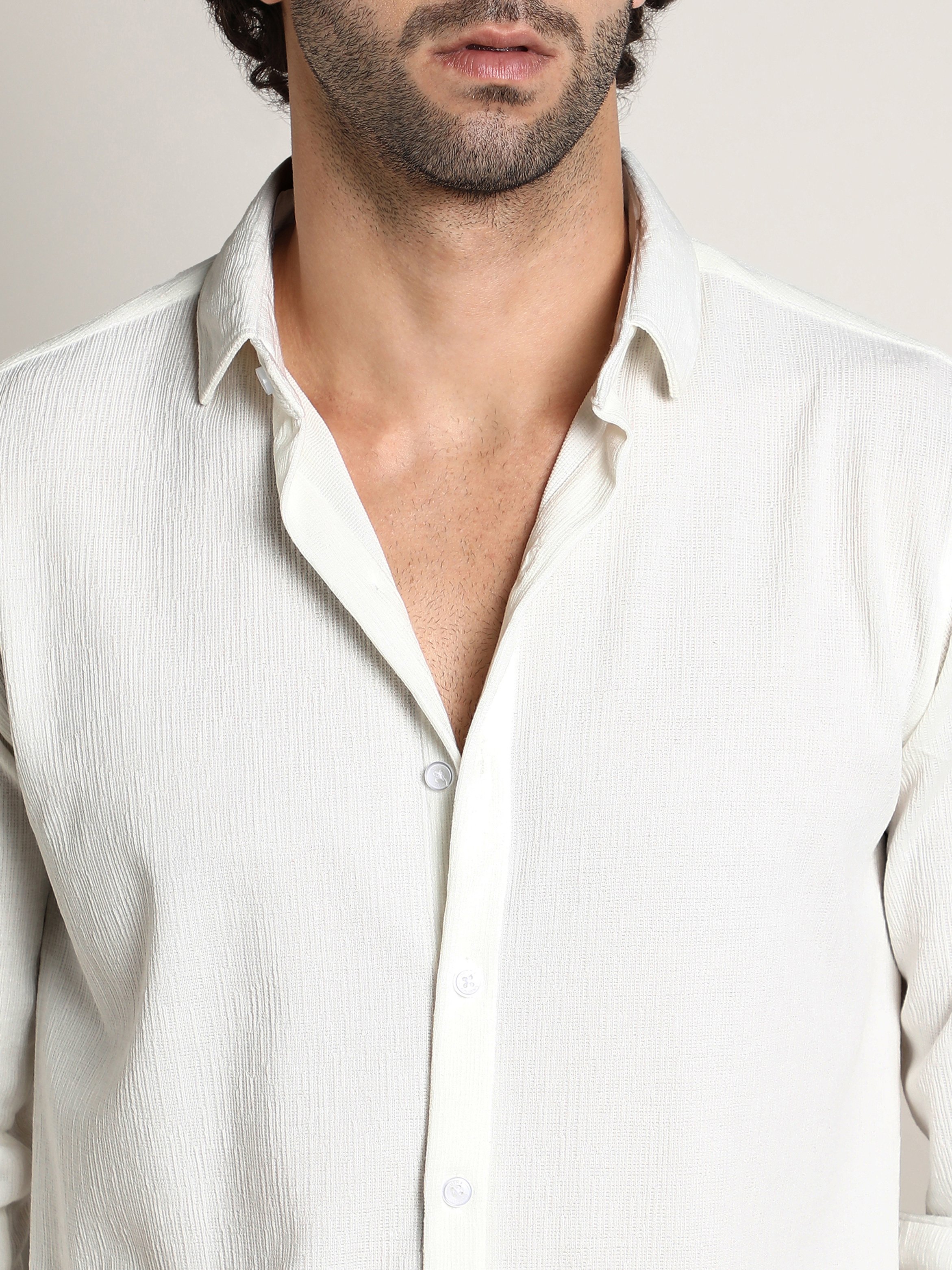 Men White Textured Jacquard Shirt
