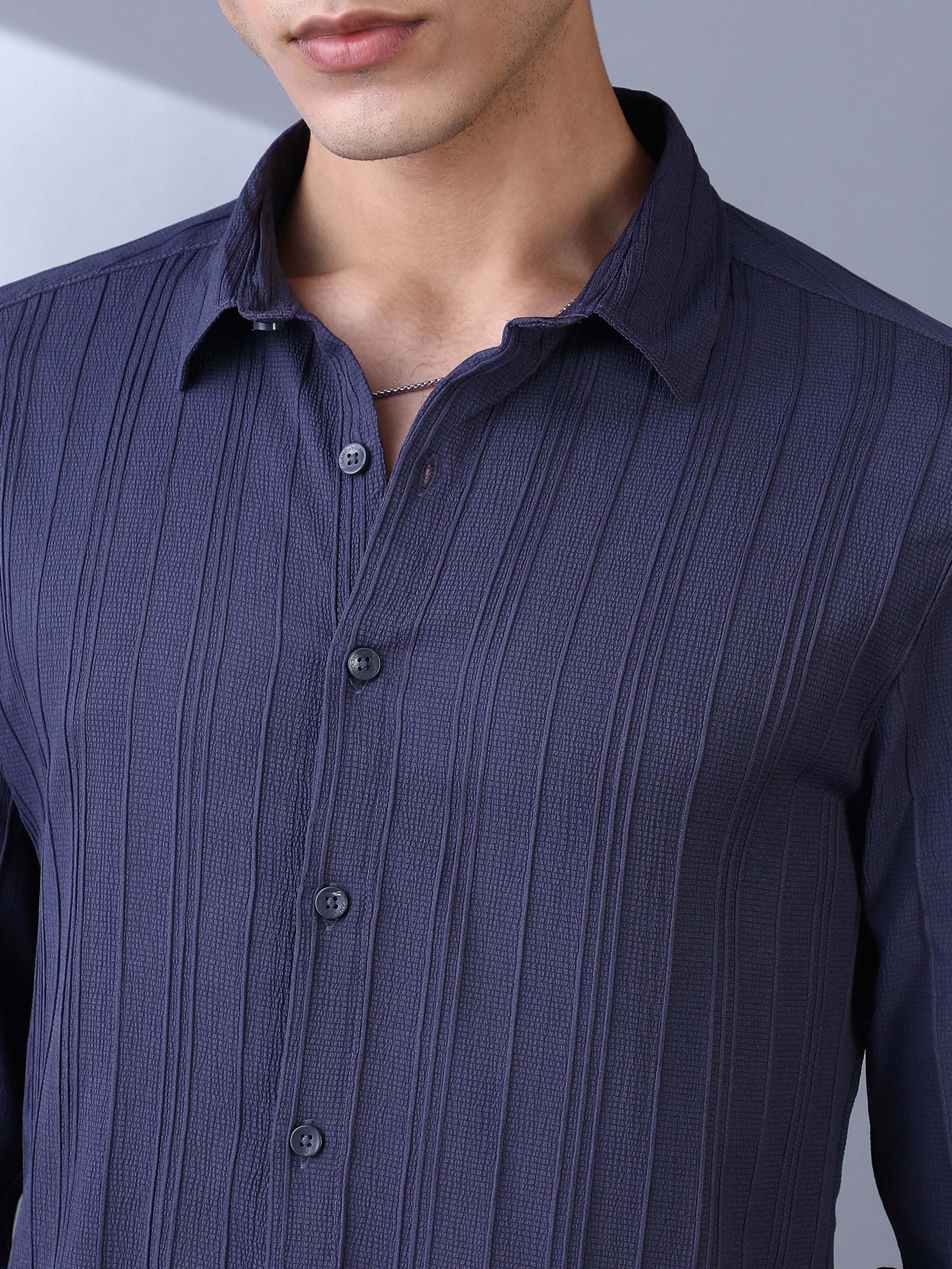 Men Navy Blue Multitrack-Tactile Shirt