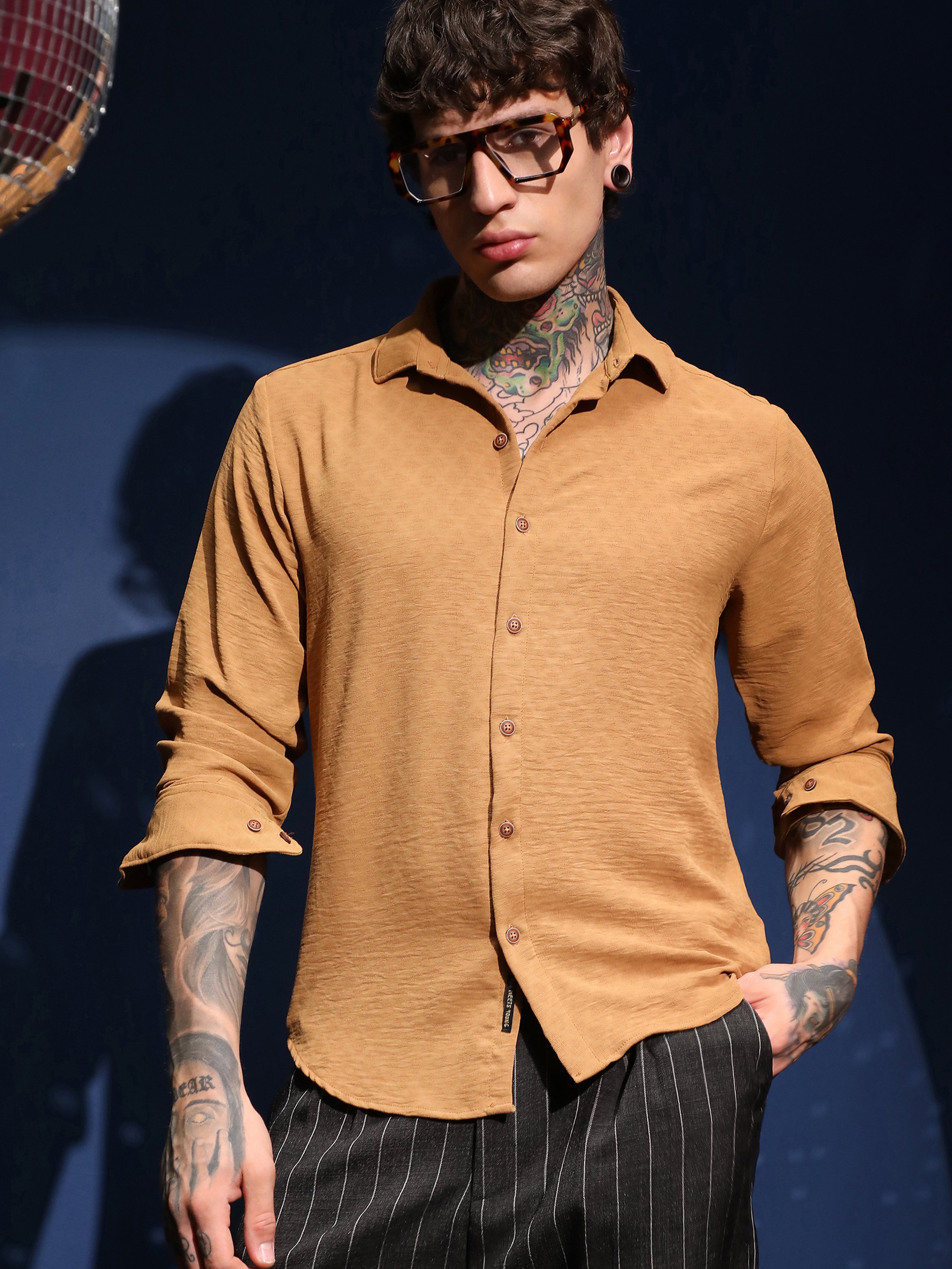 Men Brown Textured Regular Shirt