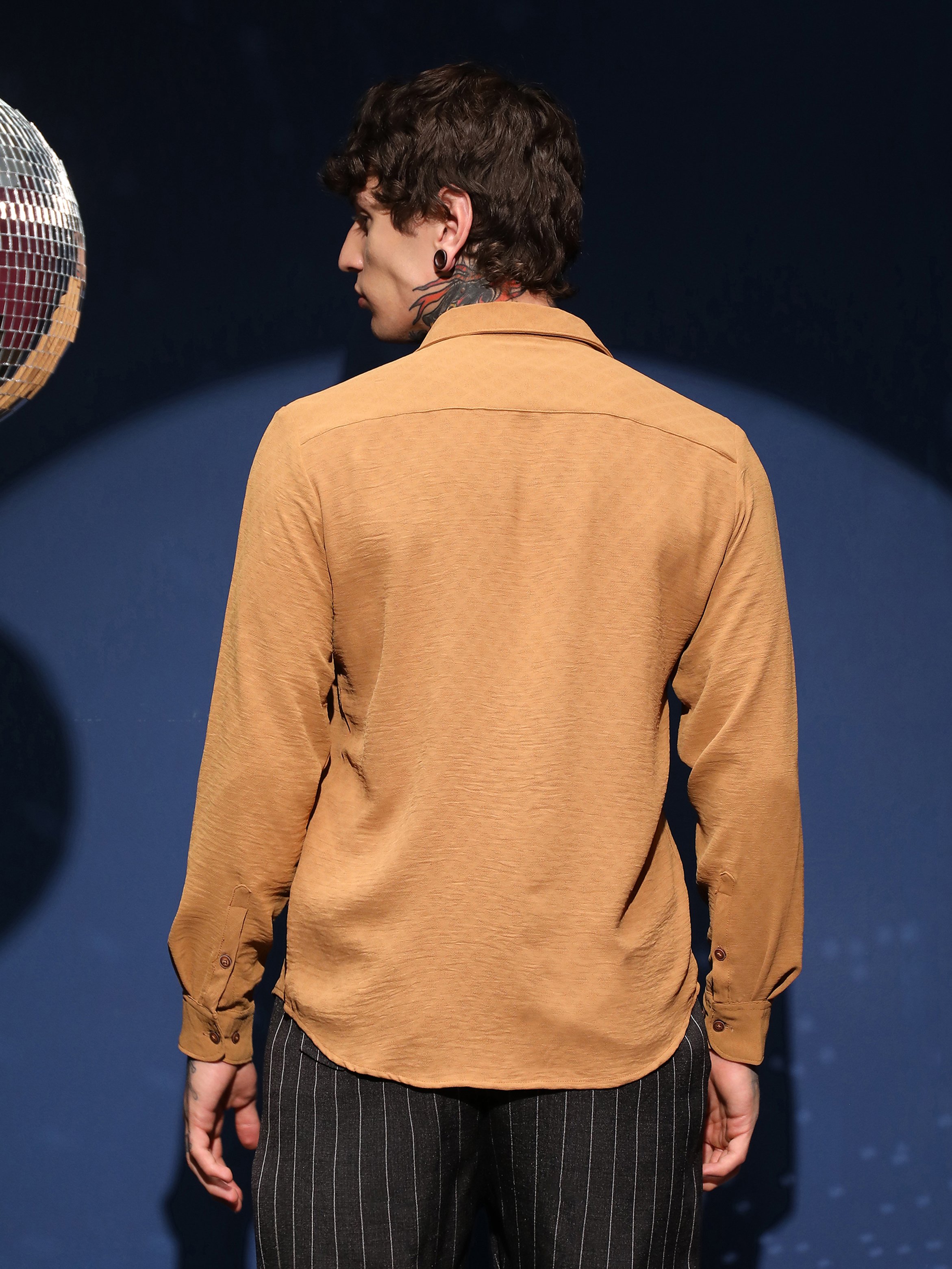 Men Brown Textured Regular Shirt