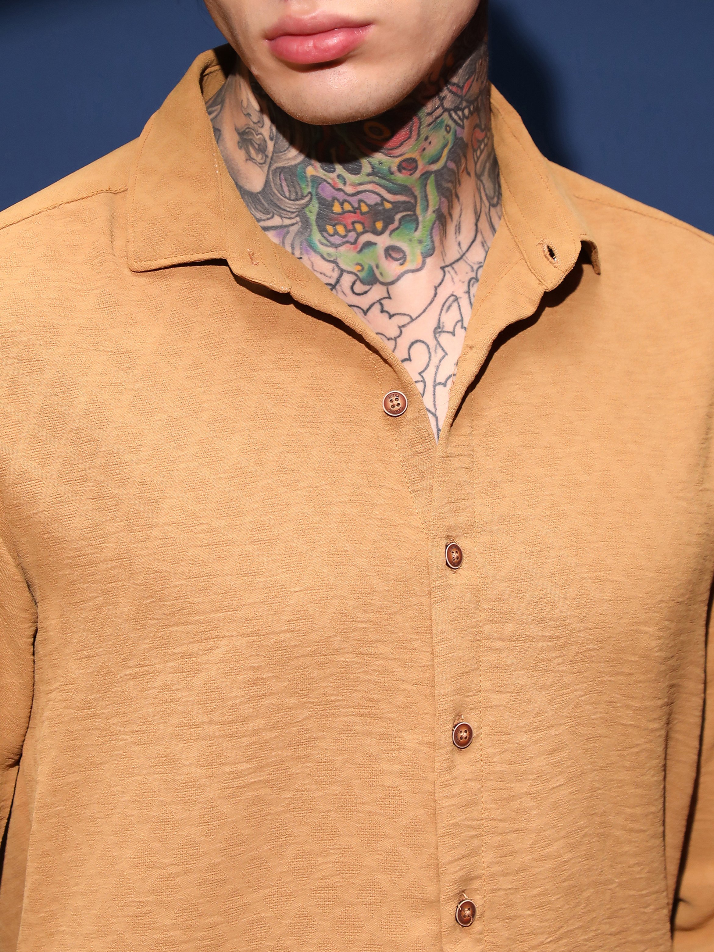 Men Brown Textured Regular Shirt