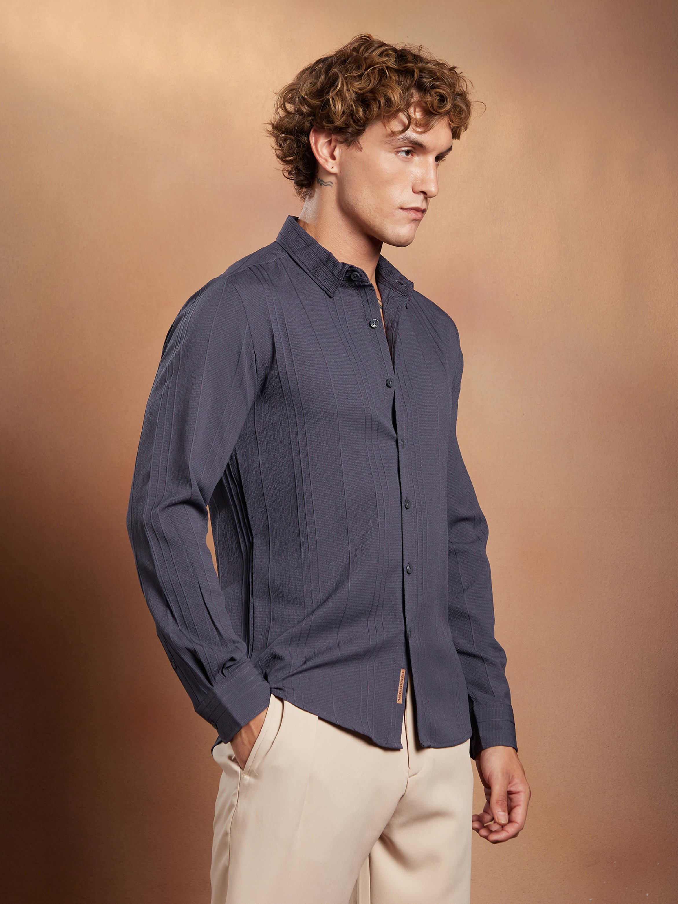 Men Blue Textured Regular Shirt