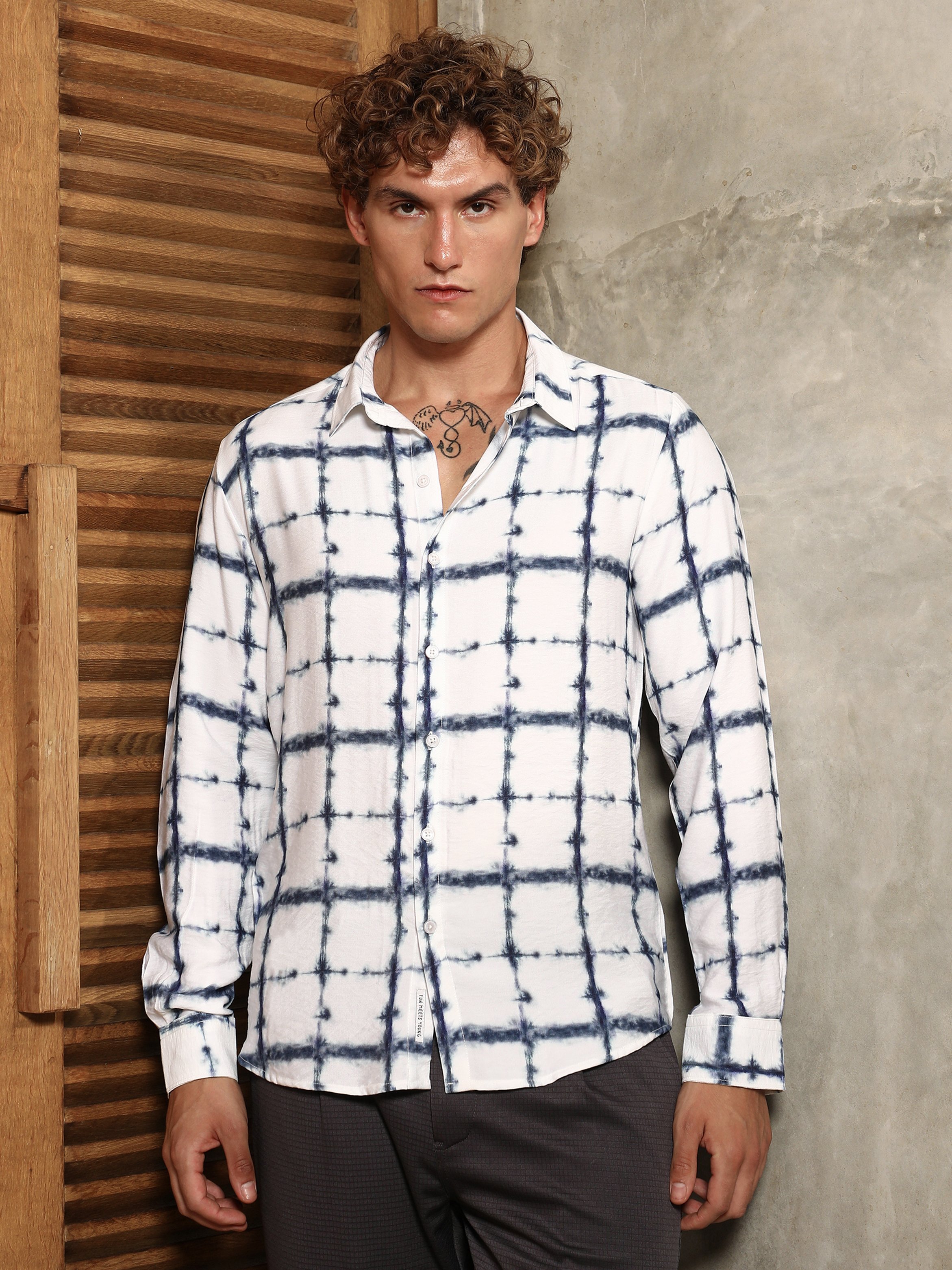 Men White Checked Regular Shirt