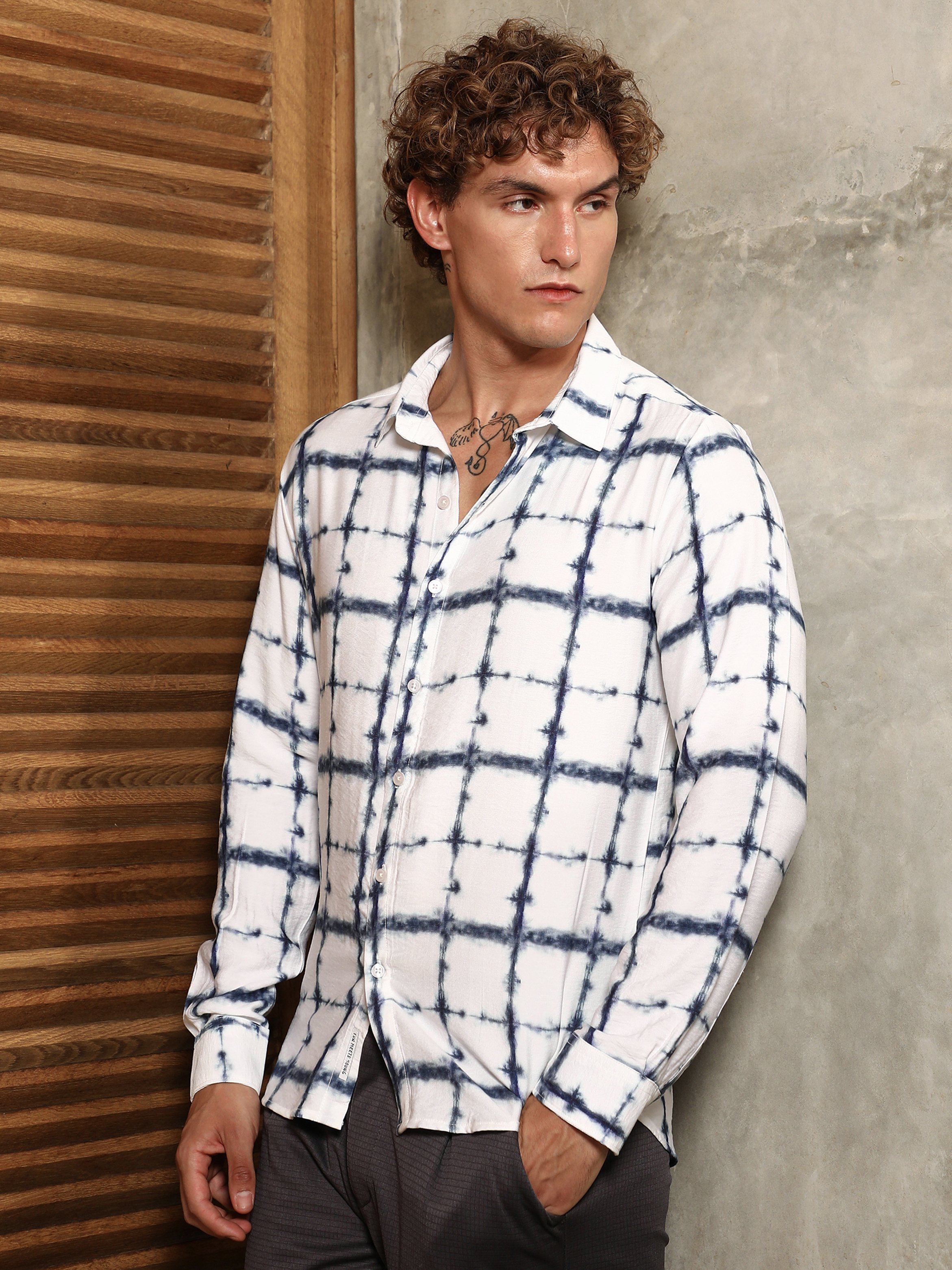 Men White Checked Regular Shirt