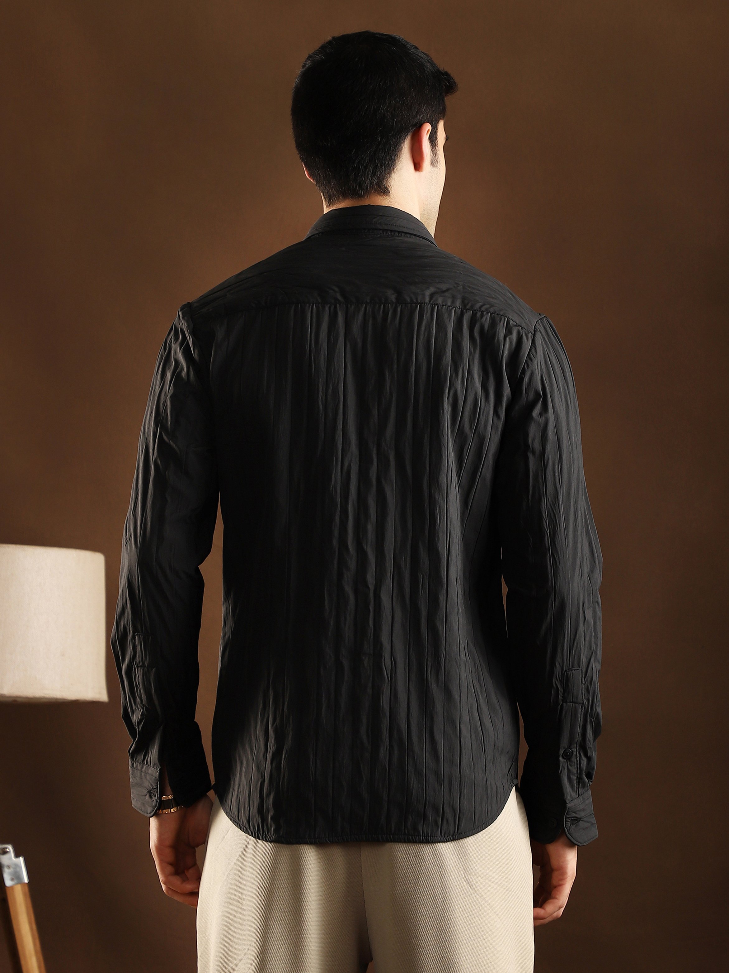 Men Black Textured Regular Shirt