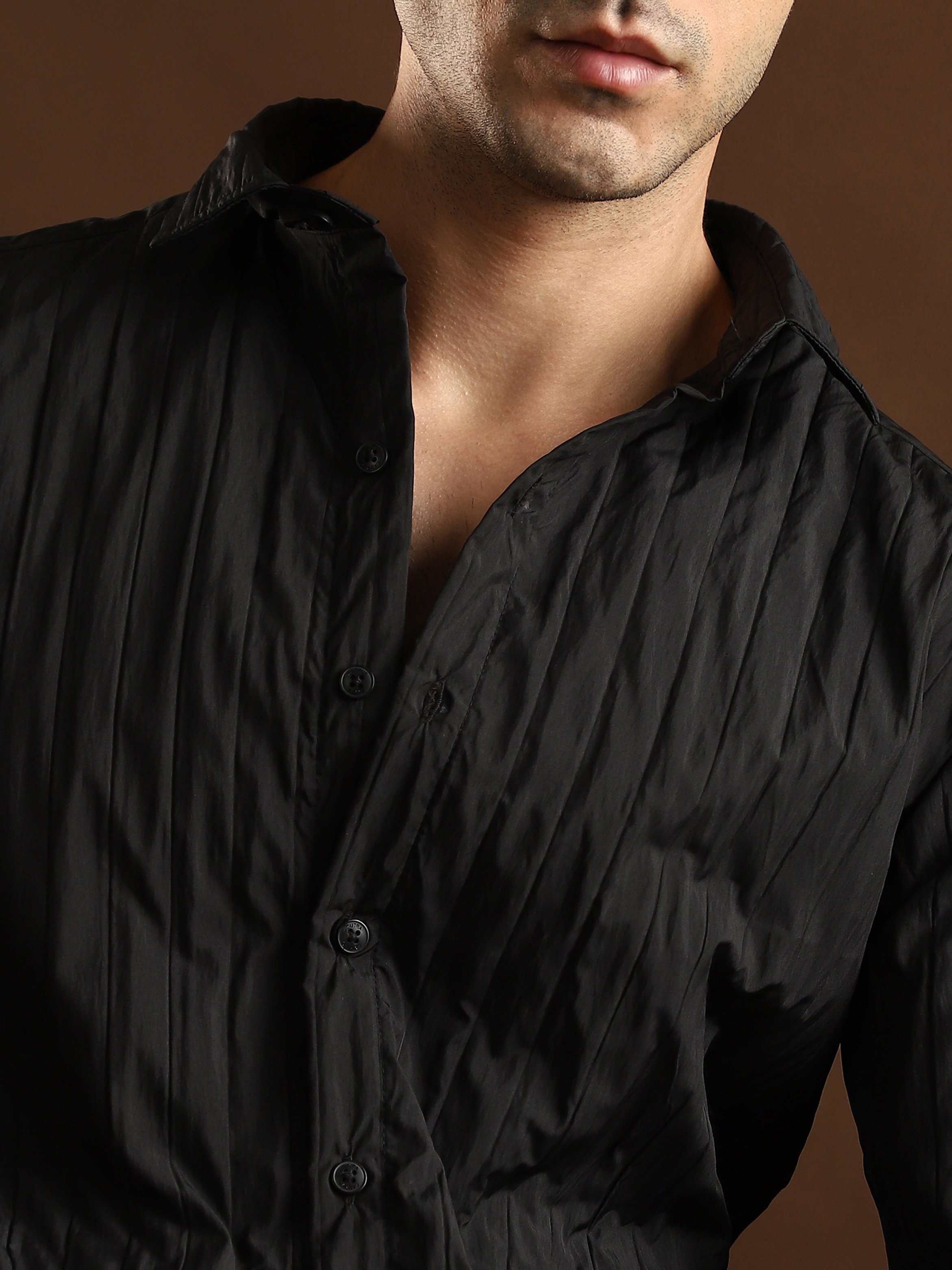 Men Black Textured Regular Shirt