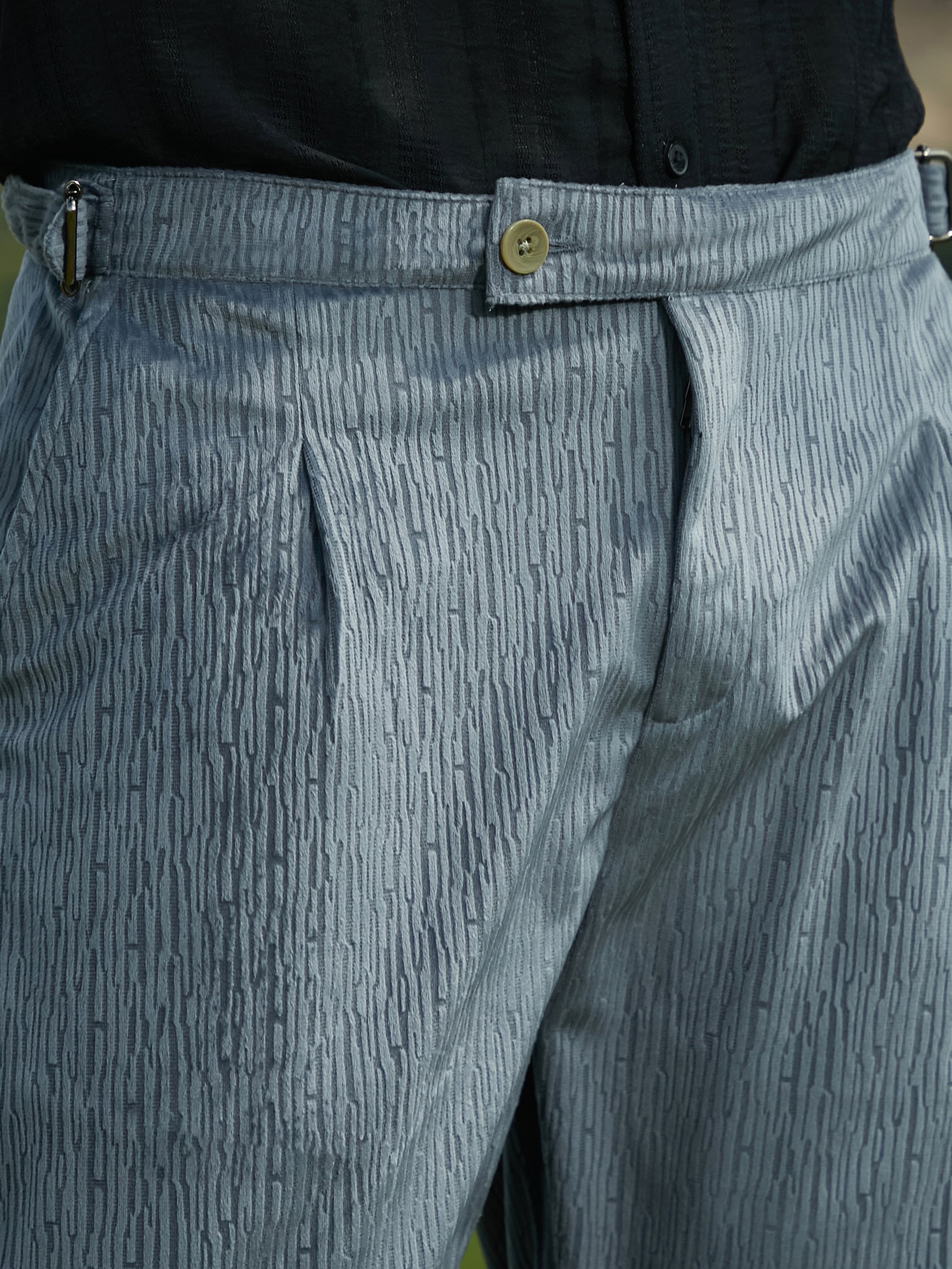 Men Moon Grey Veined Tailored Trousers