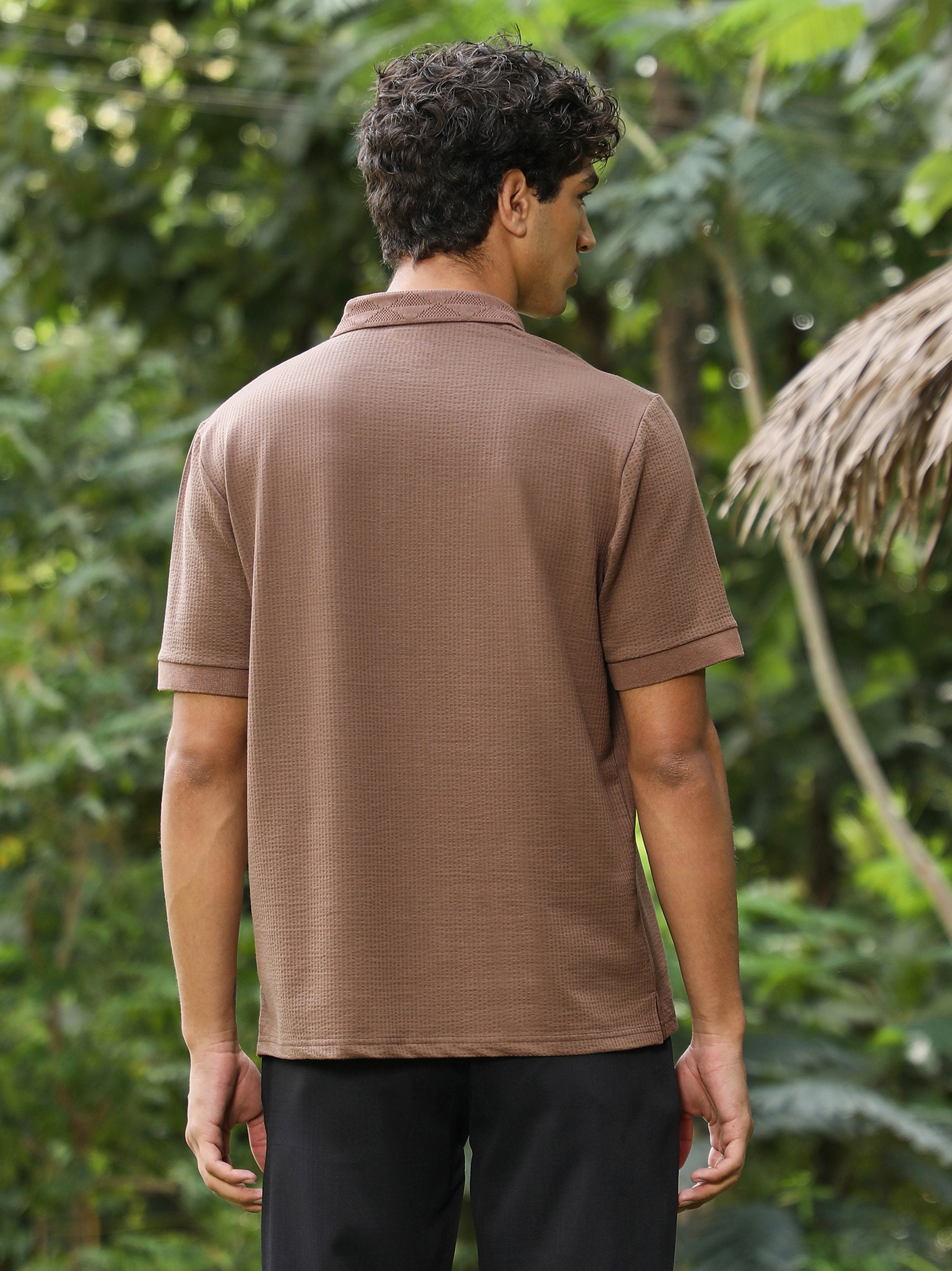 Men Brown Jacquard Knitted Polo