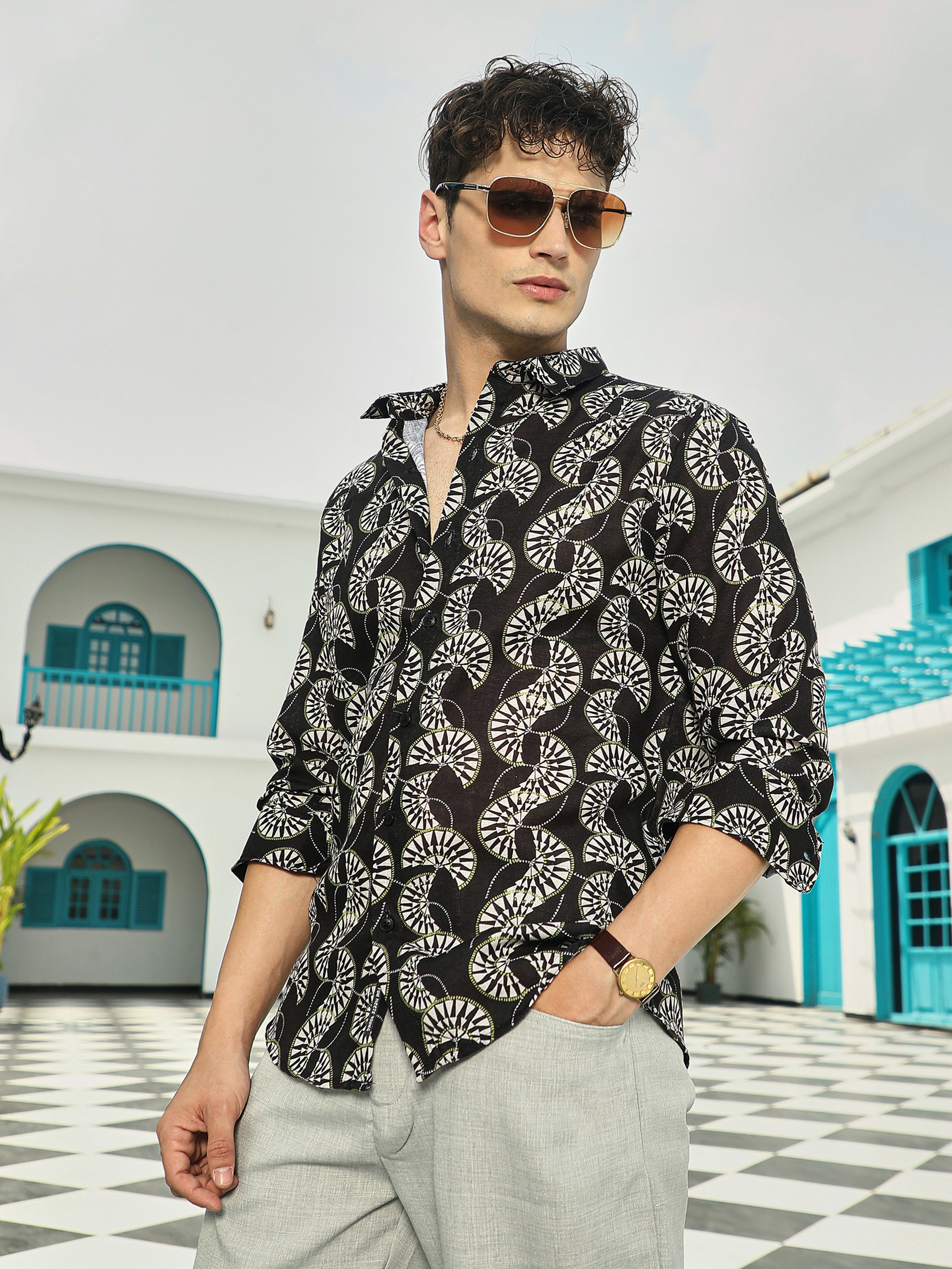 Men Black Printed Regular Shirt