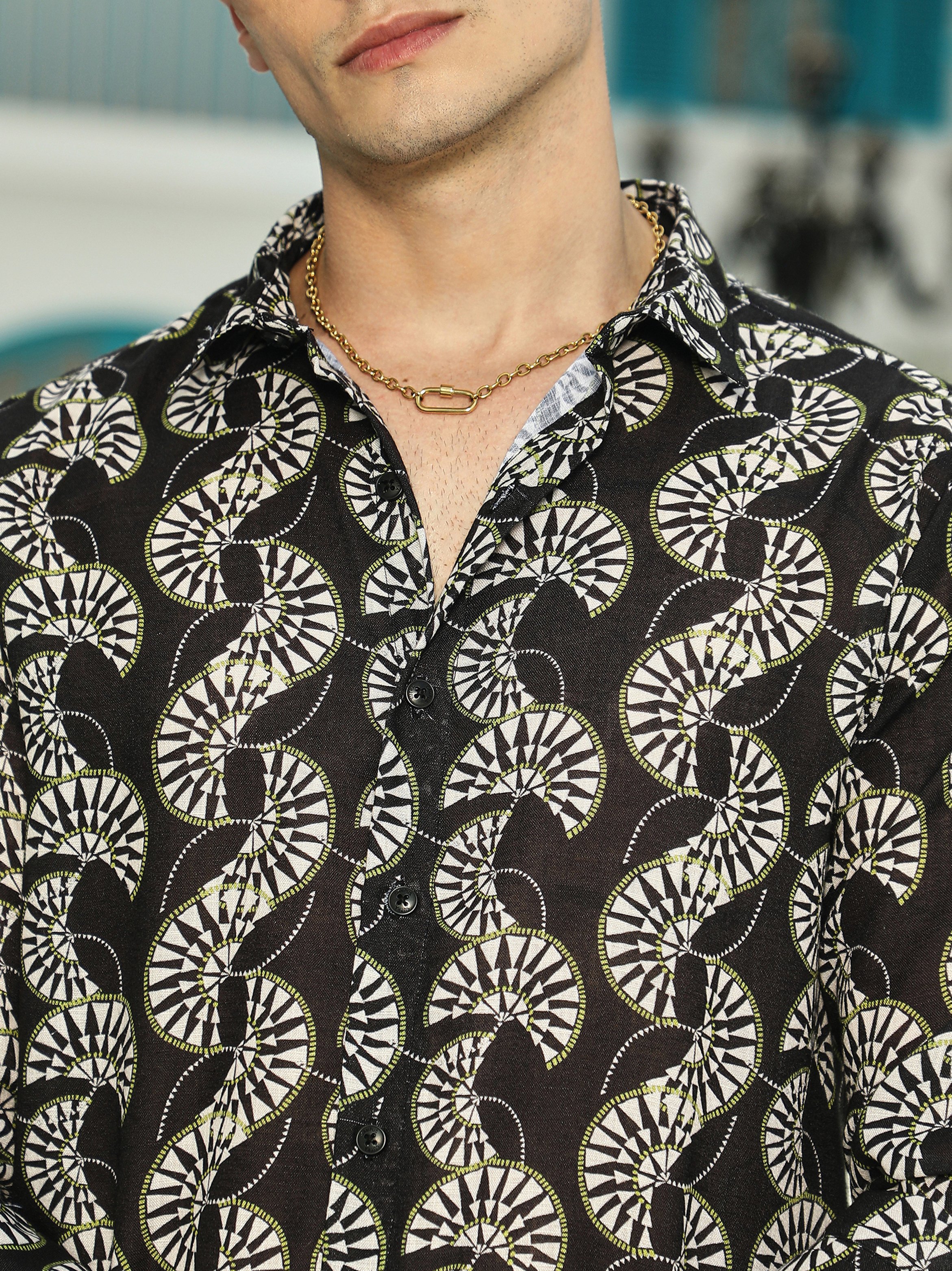 Men Black Printed Regular Shirt