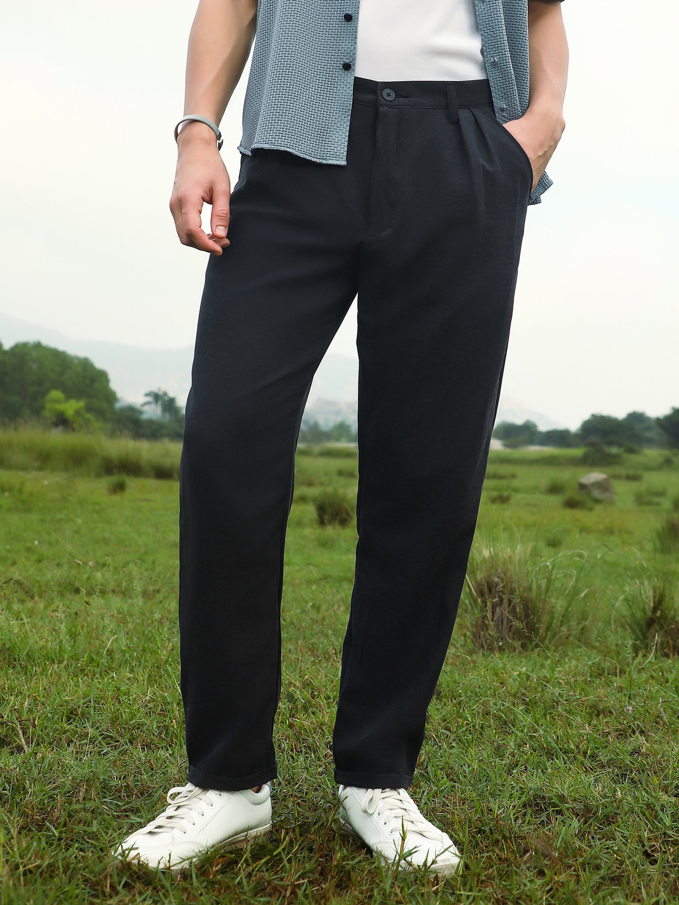 Men Onyx Black Velvique Tailored Trousers